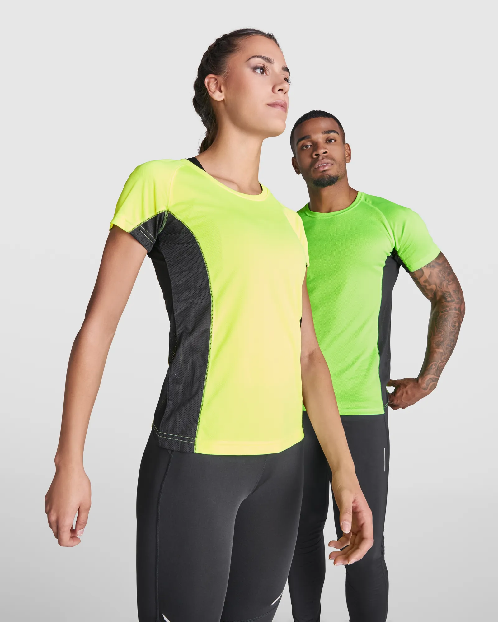 T-shirt tecnica Roly Shanghai Woman, Arancione Fluoro/Nero, dettaglio