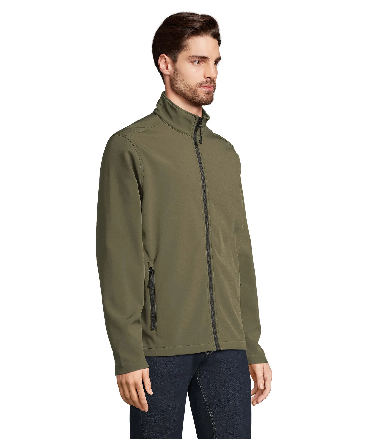 Softshell SOL'S Race Men, Army, su modello, lato
