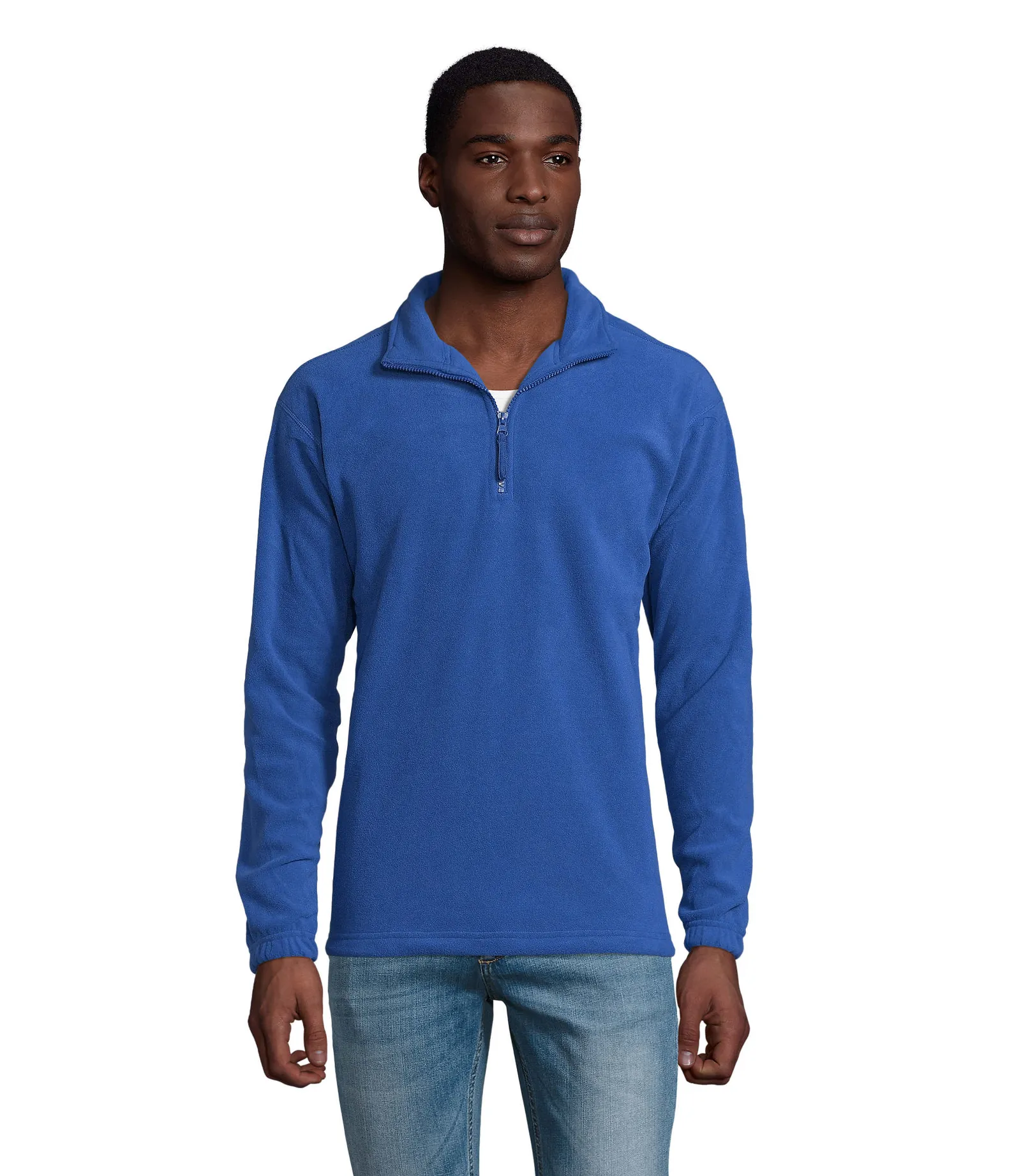 Felpa con zip SOL'S Ness, Royal blue, su modello, fronte
