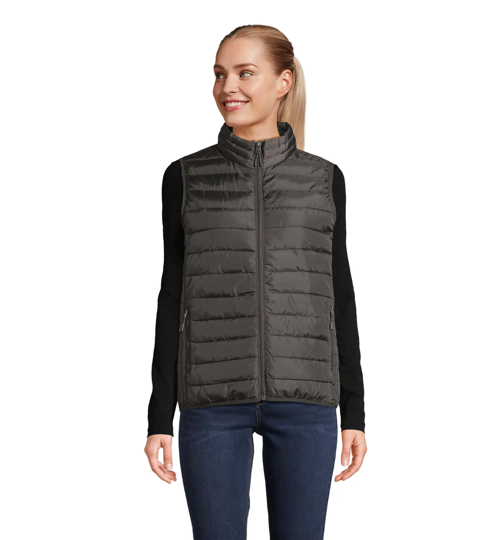 Gilet SOL'S Stream BW Women, Charcoal grey, su modello, fronte