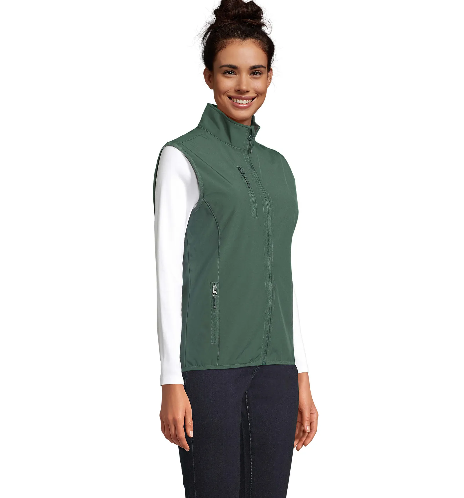 Gilet SOL'S Falcon BW Women, Forest green, su modello, lato