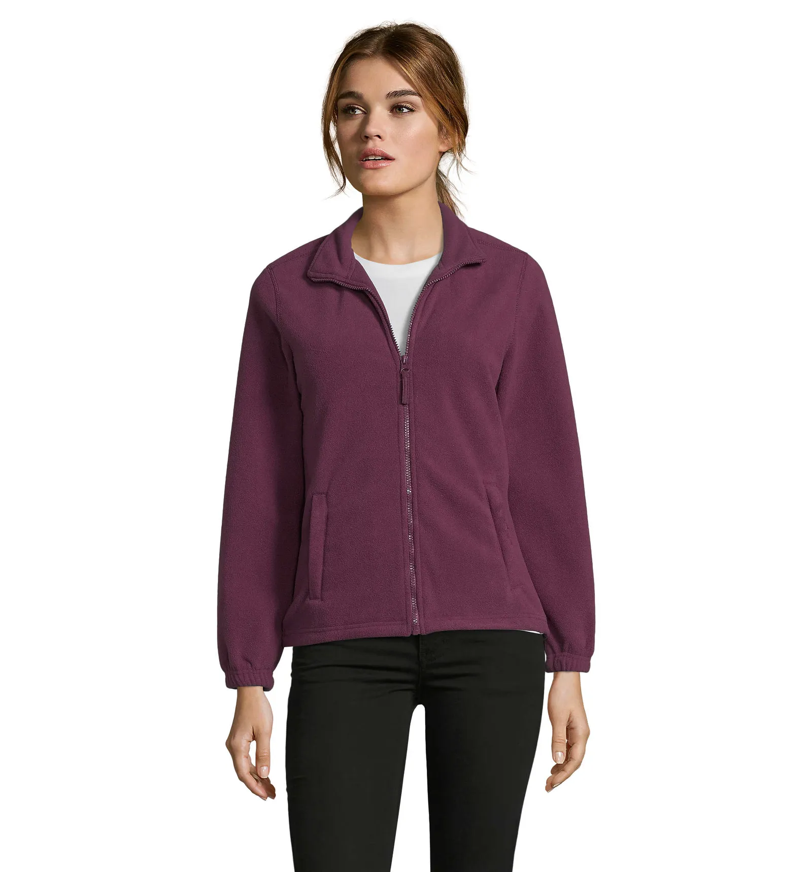 Pile SOL'S North Women, Burgundy, su modello, fronte