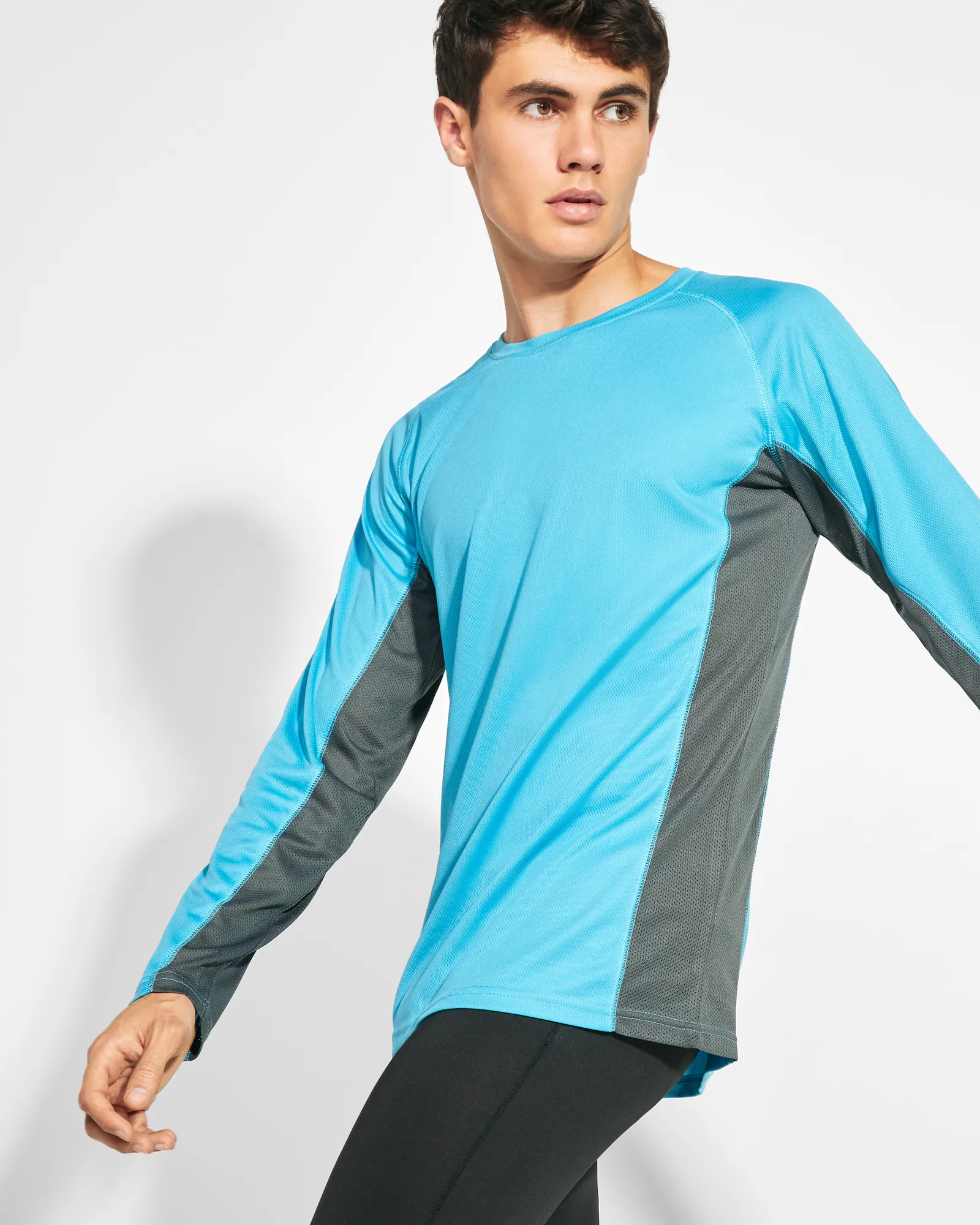 T-shirt tecnica Roly Shanghai L/S, Turchese/Piombo Scuro