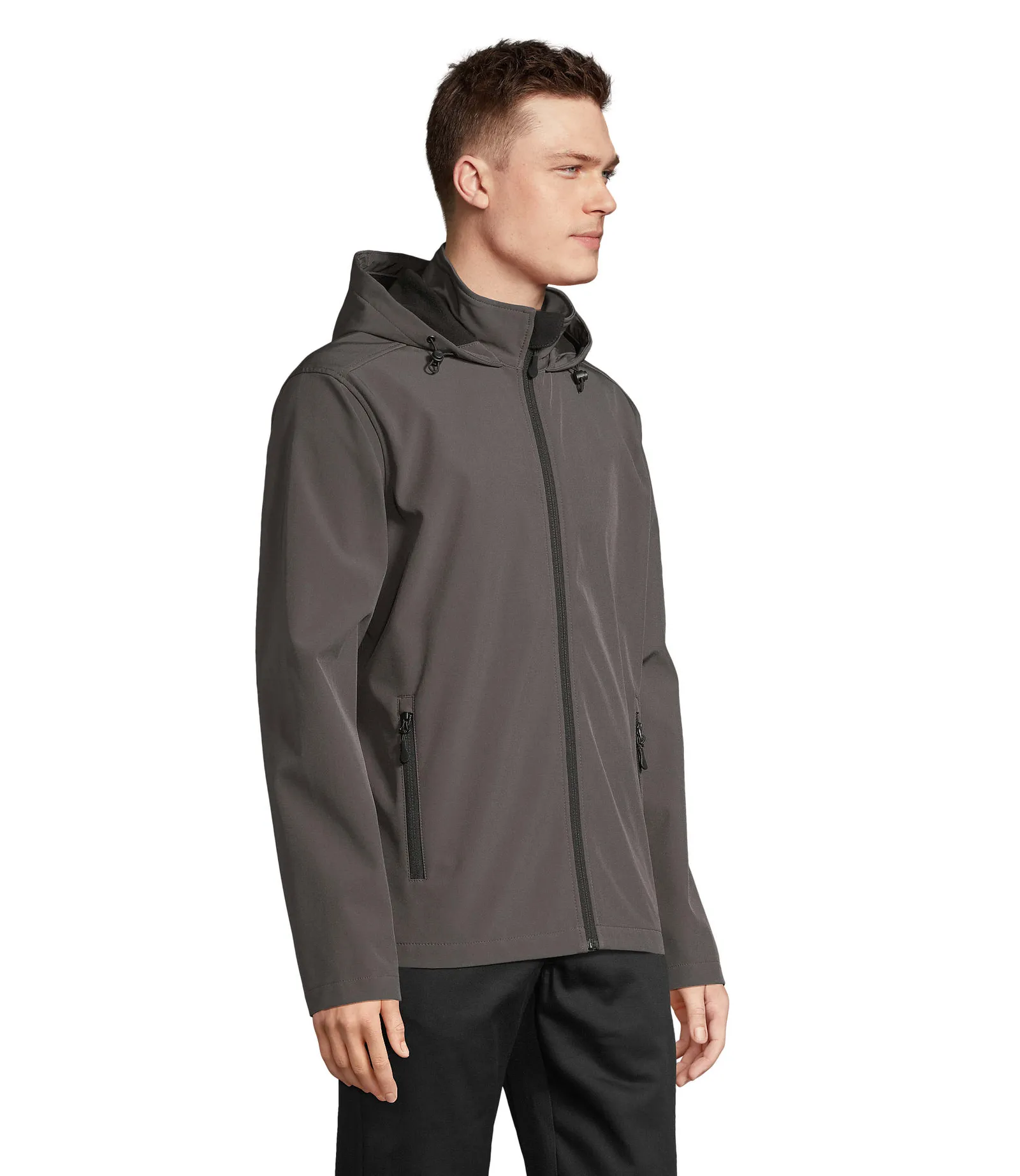 Softshell SOL'S Race Hooded Men, Charcoal grey, su modello, lato