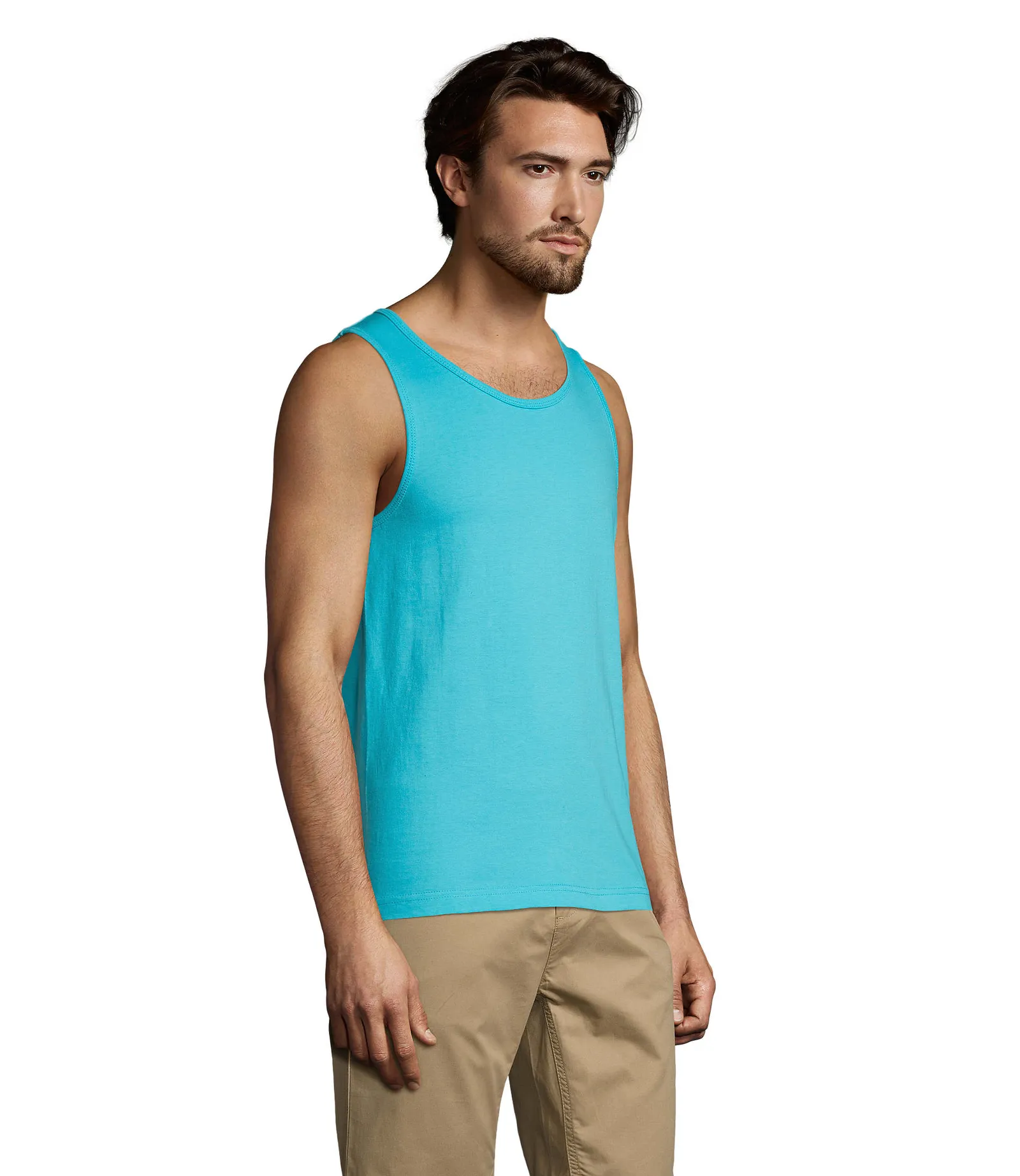 Canotta SOL'S Justin, Atoll blue, su modello, lato