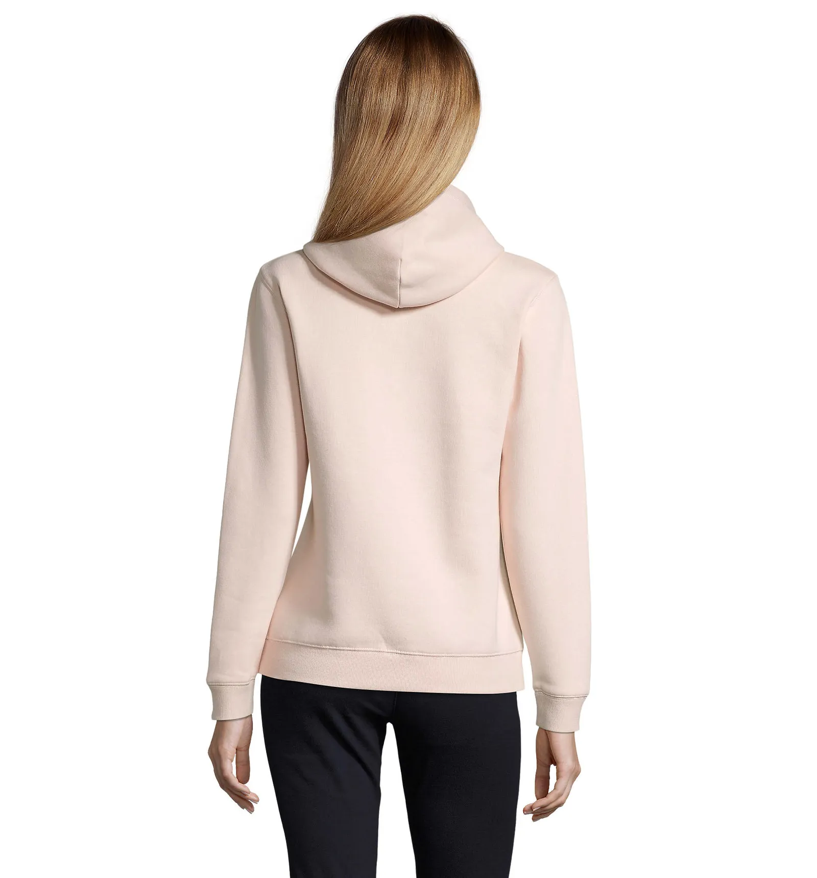 Felpa con cappuccio SOL'S Spencer Women, Creamy pink, su modello, retro