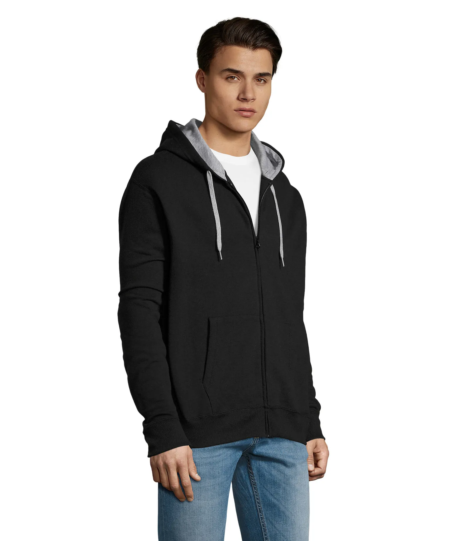 Felpa con zip e cappuccio SOL'S Soul Men, Black, su modello, lato