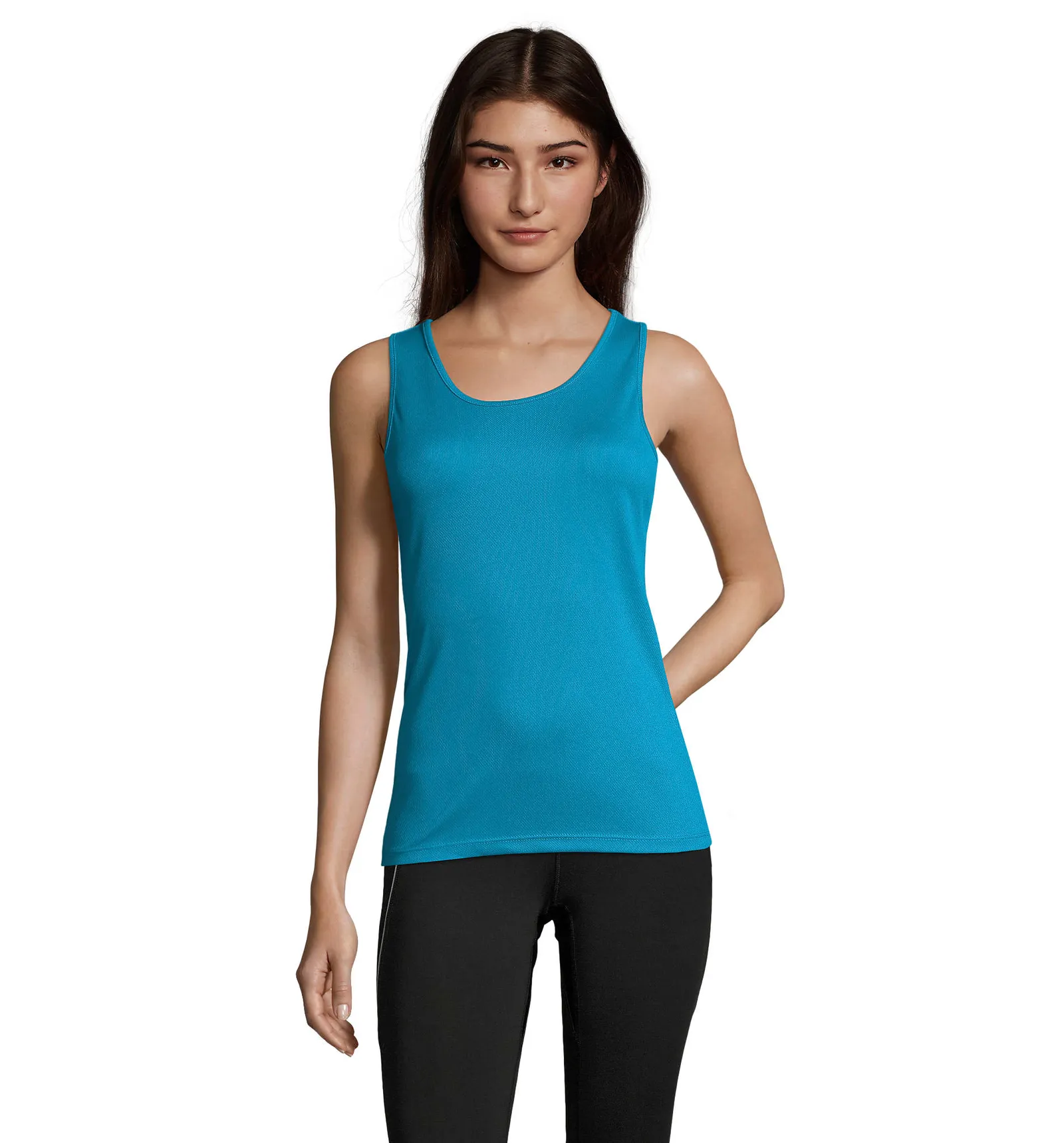 Canotta SOL'S Sporty TT Women, Aqua, su modello, fronte