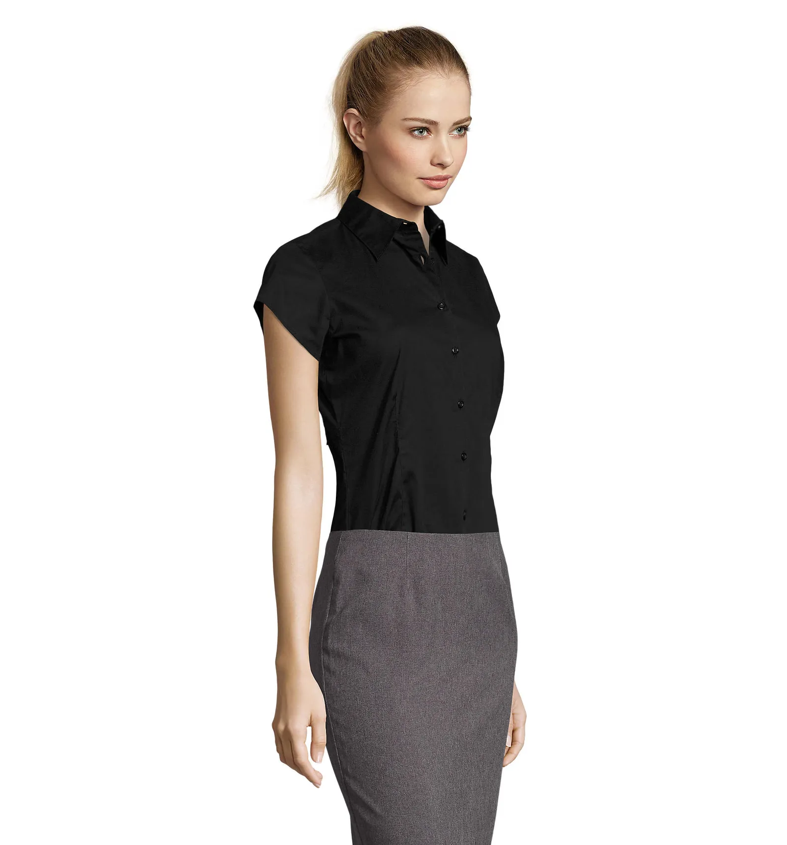 Camicia manica corta SOL'S Excess, Black, su modello, lato