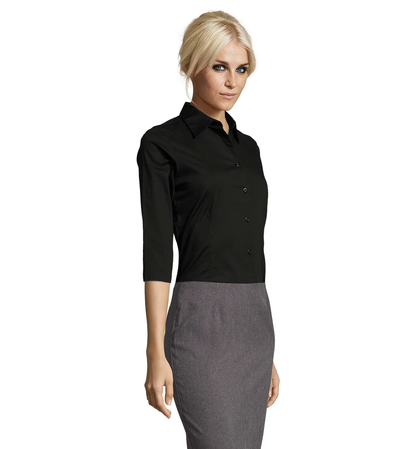 Camicia manica 3/4 SOL'S Effect, Black, su modello, lato