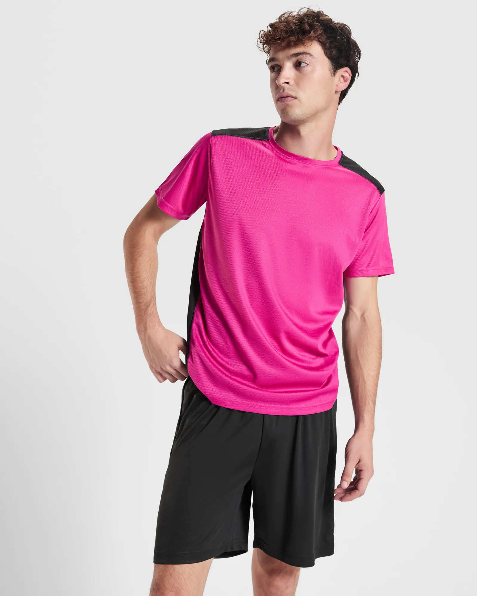 T-shirt tecnica Roly Detroit, Fucsia/Nero