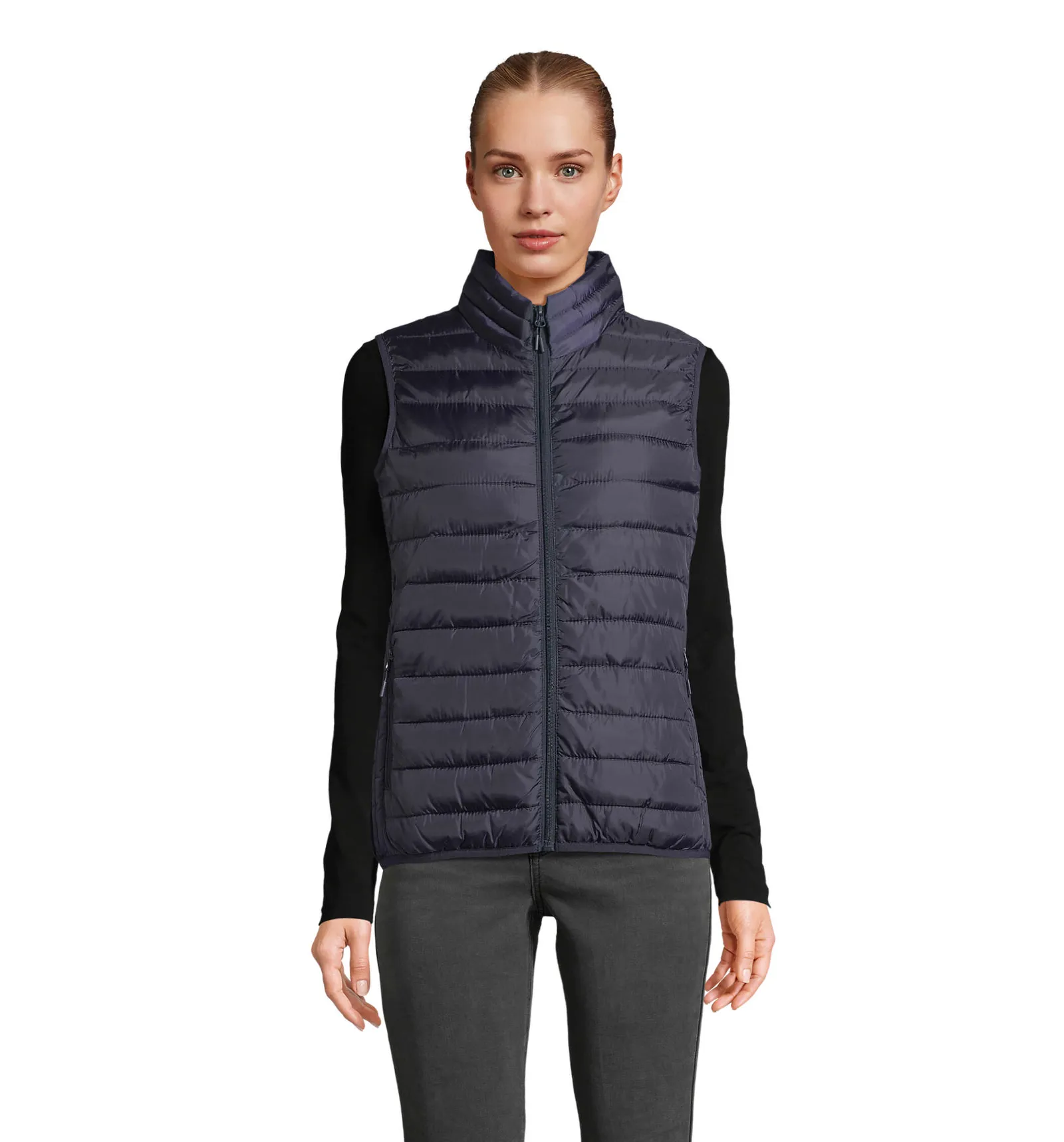 Gilet SOL'S Stream BW Women, French navy, su modello, fronte
