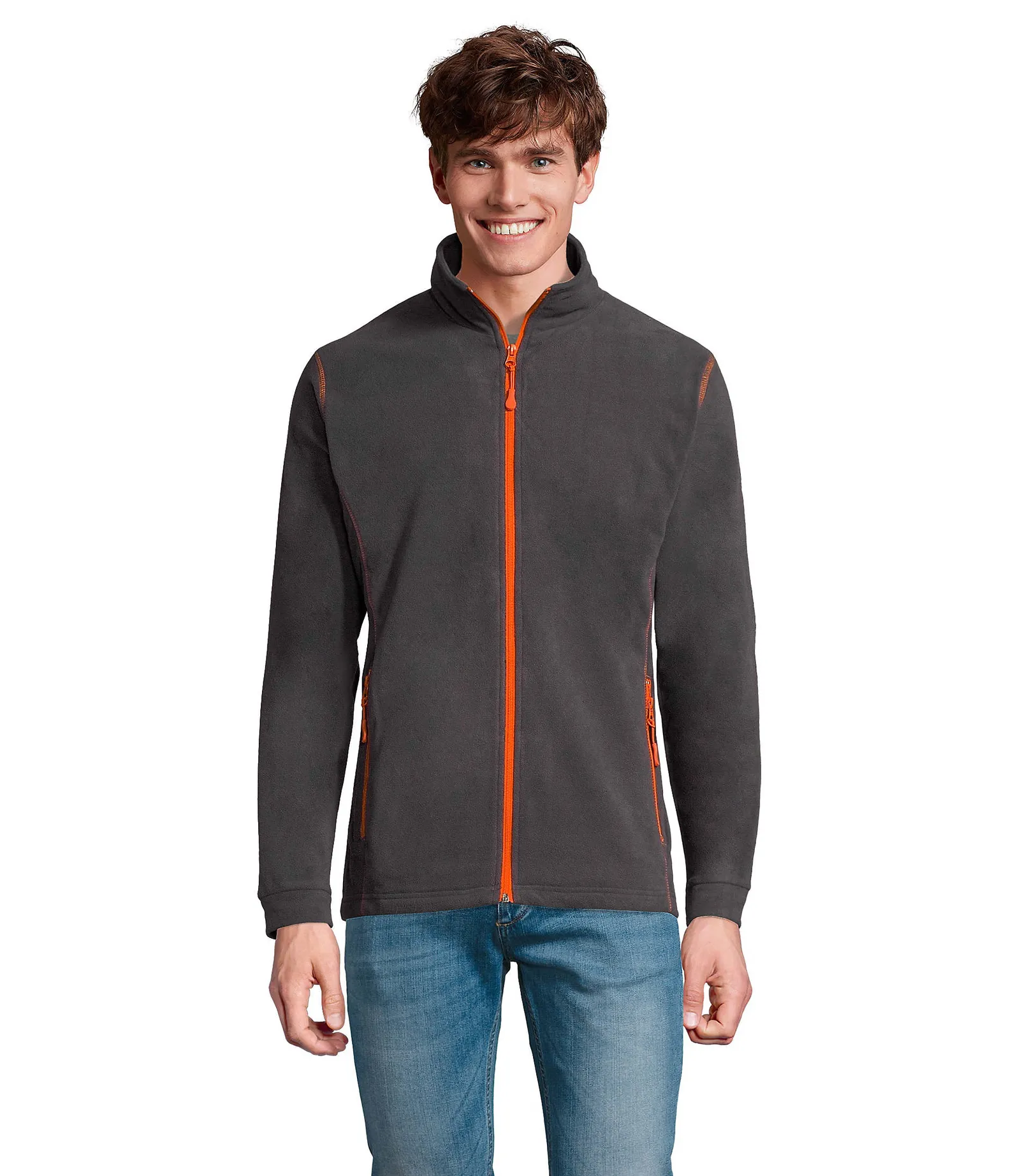 Pile SOL'S Nova Men, Charcoal grey/orange, su modello, fronte