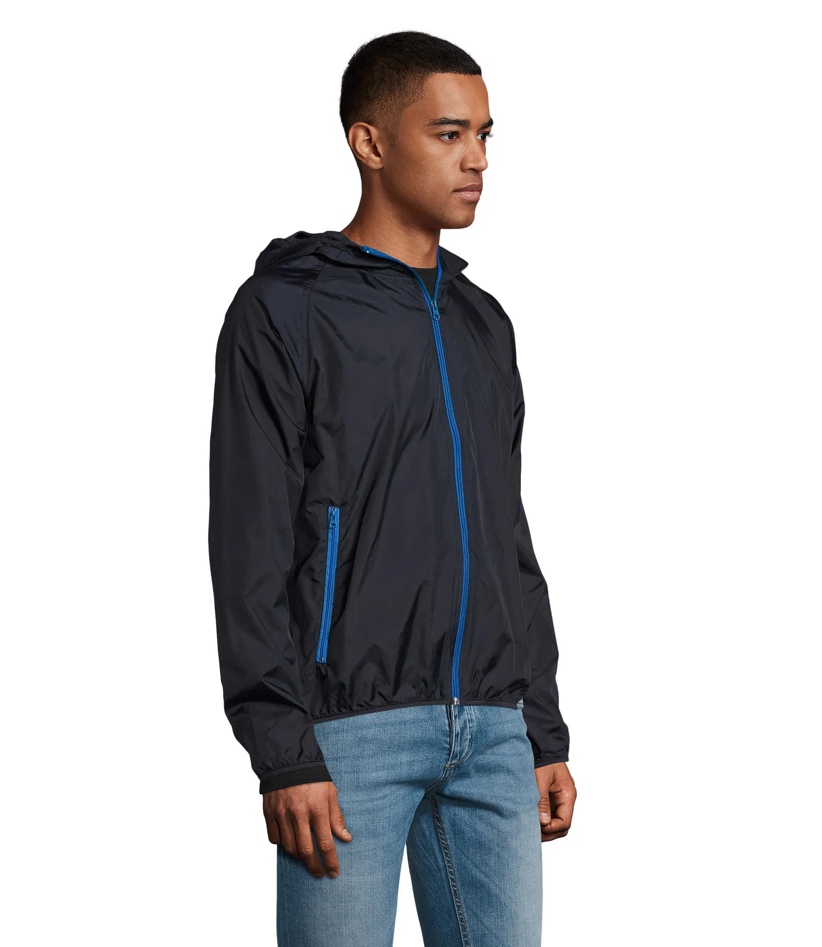 Giacca antivento SOL'S Shore, Navy, su modello, lato