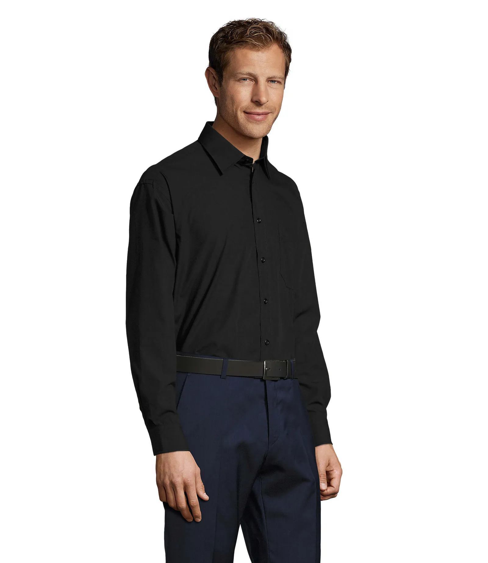 Camicia manica lunga SOL'S Baltimore, Black, su modello, lato