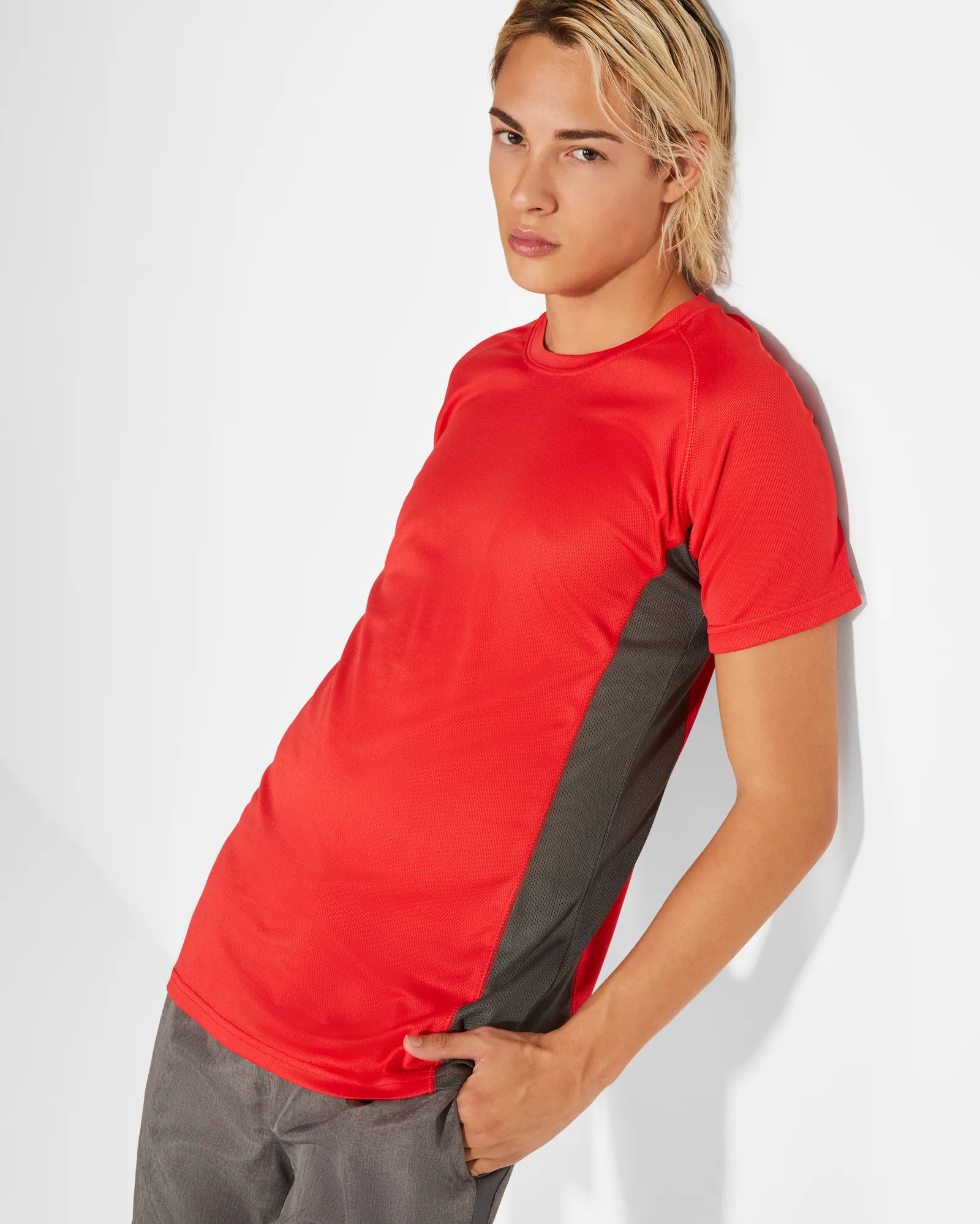 T-shirt tecnica Roly Shanghai, Rosso/Piombo Scuro