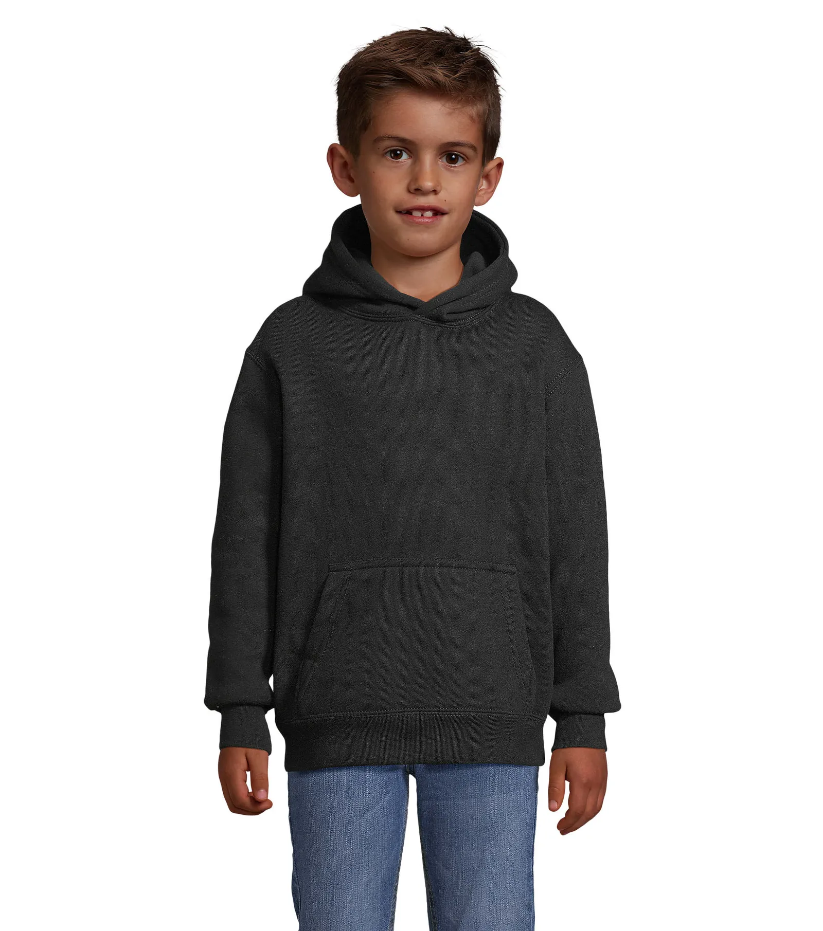 Felpa con cappuccio SOL'S Slam Kids, Black, su modello, fronte