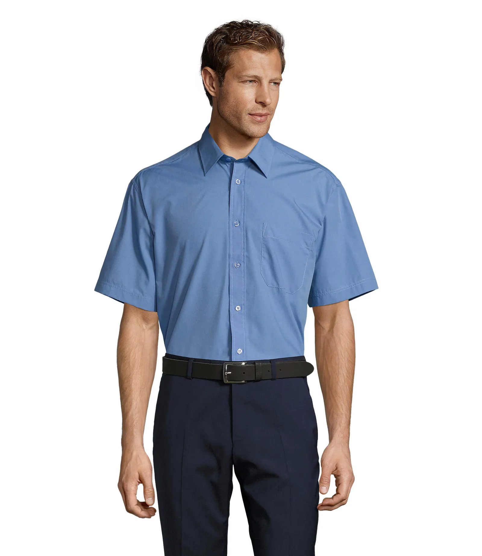 Camicia manica corta SOL'S Bristol, Medium blue, su modello, fronte