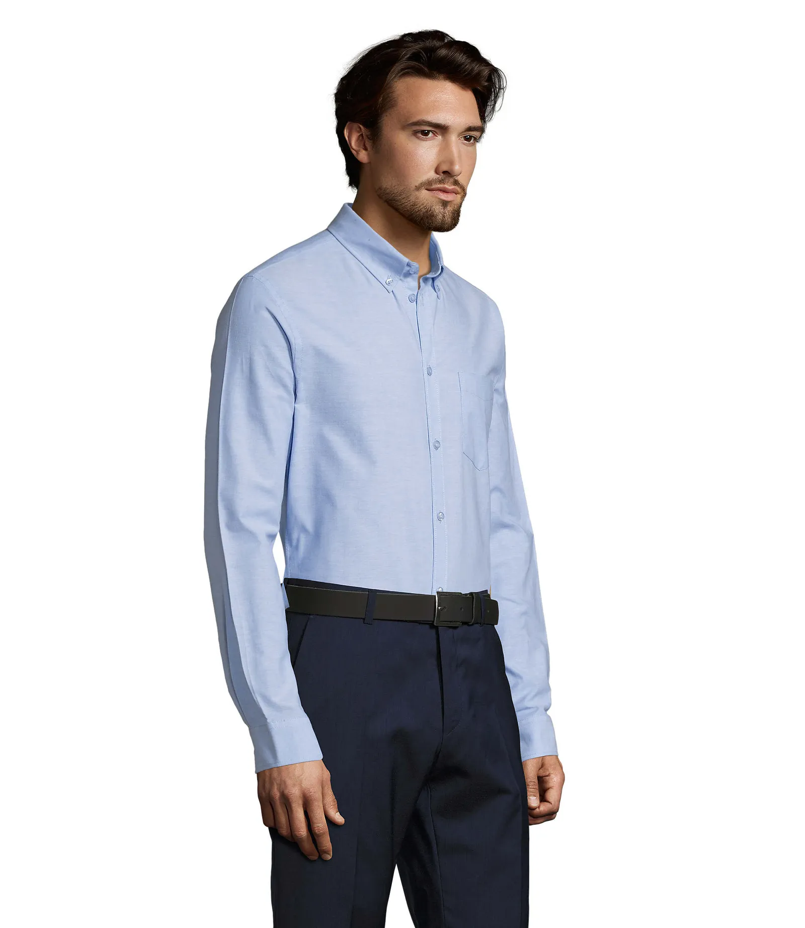 Camicia manica lunga SOL'S Boston Fit, Sky blue, su modello, lato