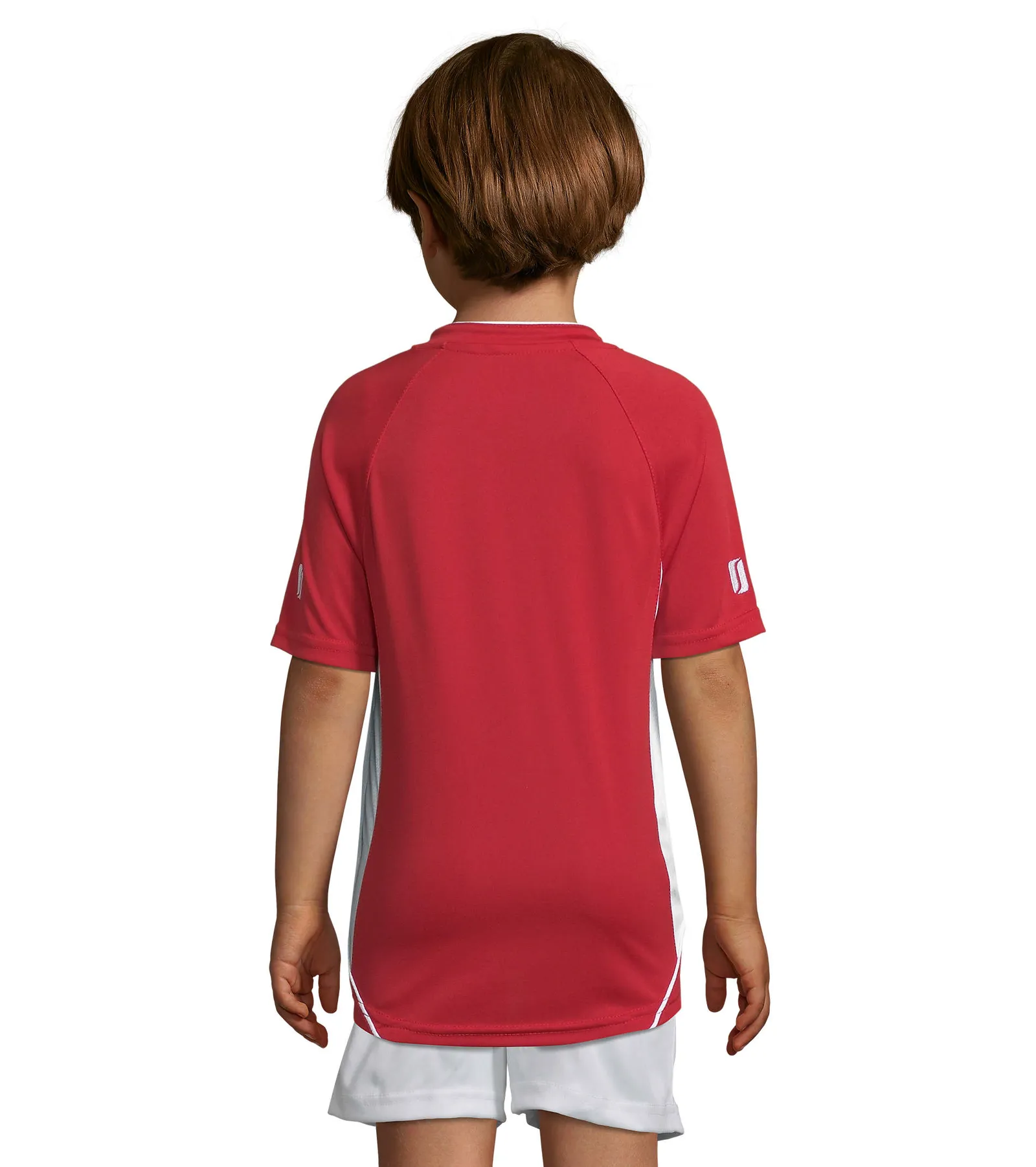 T-shirt tecnica SOL'S Maracana 2 Kids Ssl, Red/white, su modello, retro