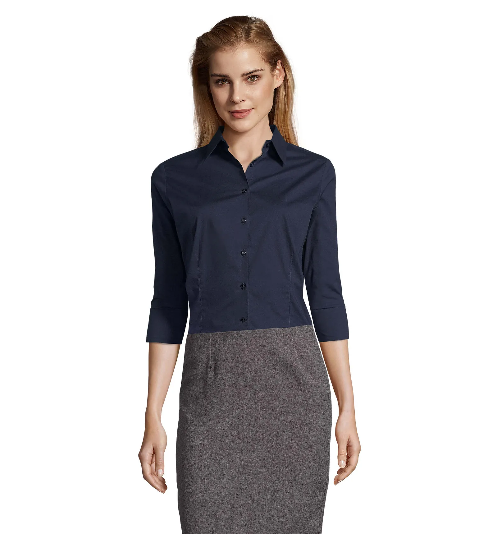 Camicia manica 3/4 SOL'S Effect, Dark blue, su modello, fronte