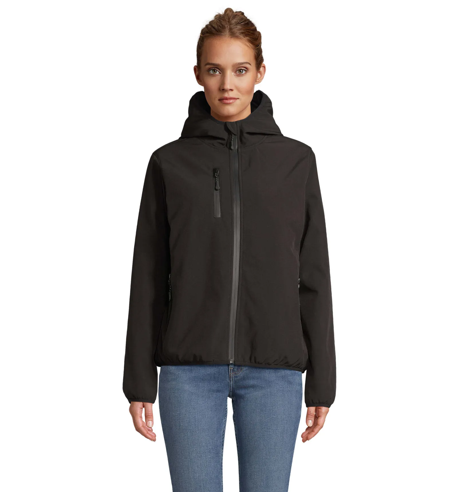 Softshell SOL'S Falcon Padded Women, Black, su modello, fronte
