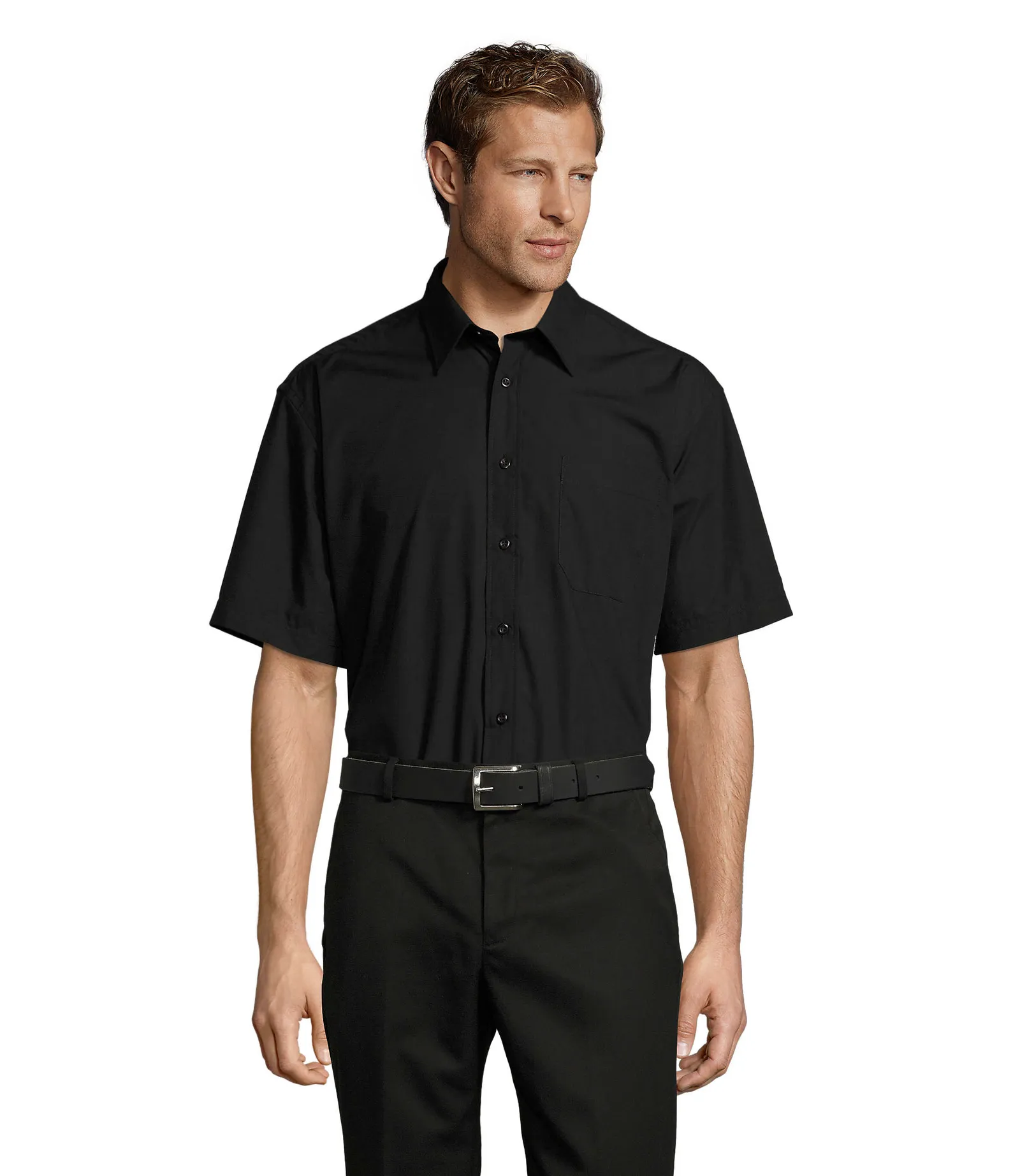 Camicia manica corta SOL'S Bristol, Black, su modello, fronte