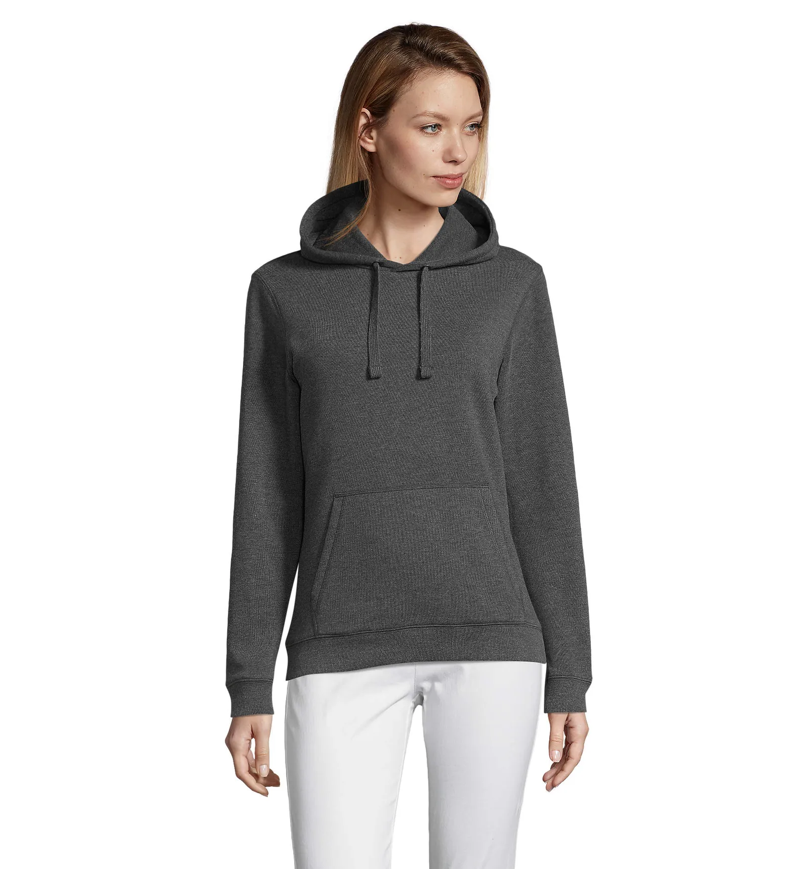Felpa con cappuccio SOL'S Spencer Women, Charcoal melange, su modello, fronte