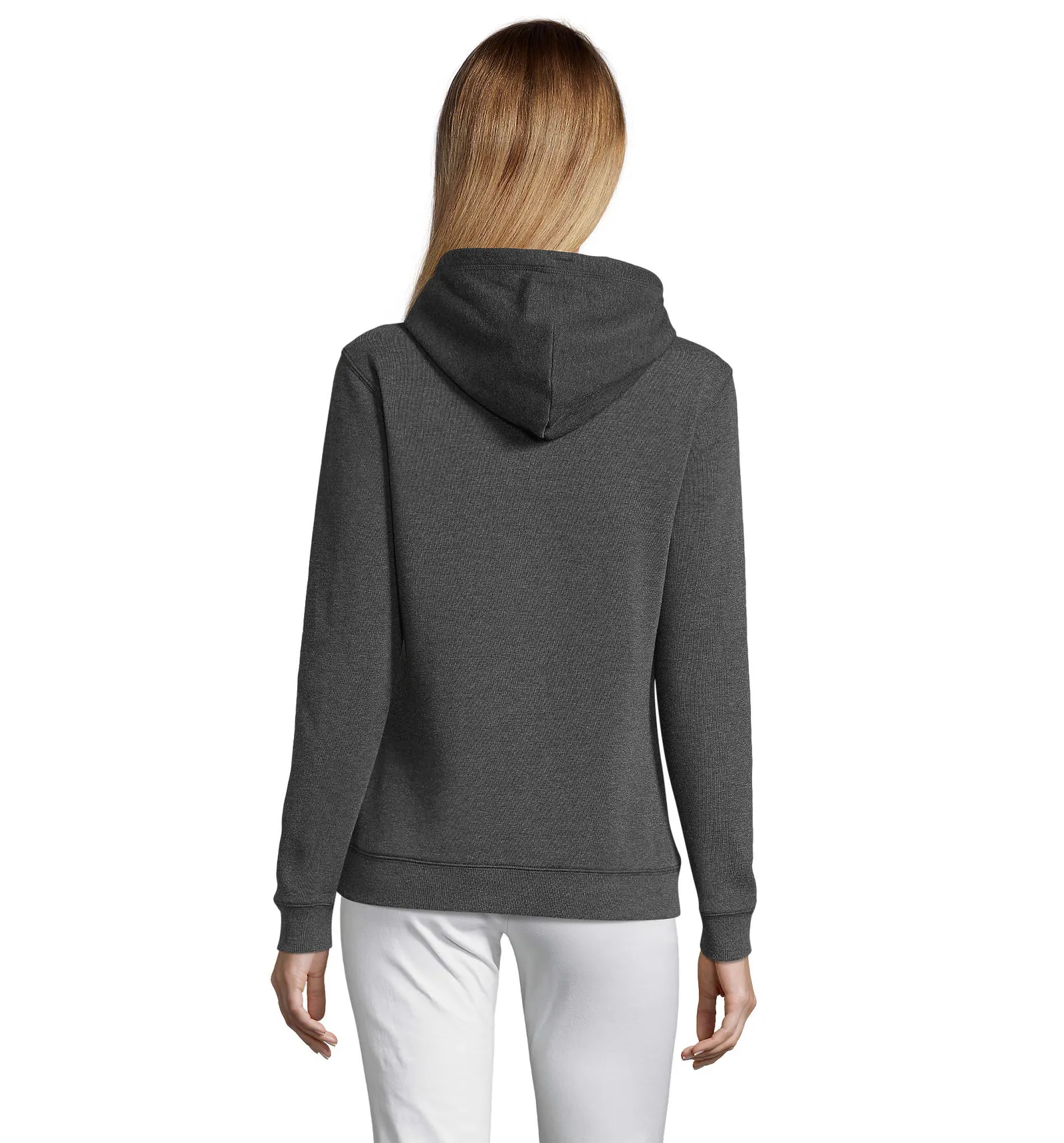 Felpa con cappuccio SOL'S Spencer Women, Charcoal melange, su modello, retro