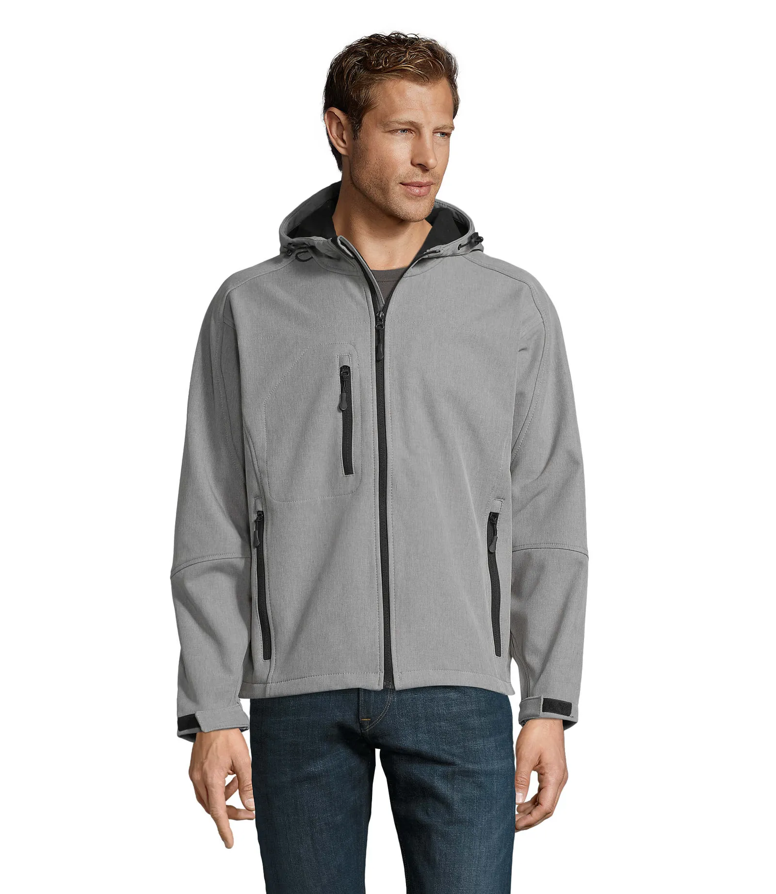 Softshell SOL'S Replay Men, Grey melange, su modello, fronte