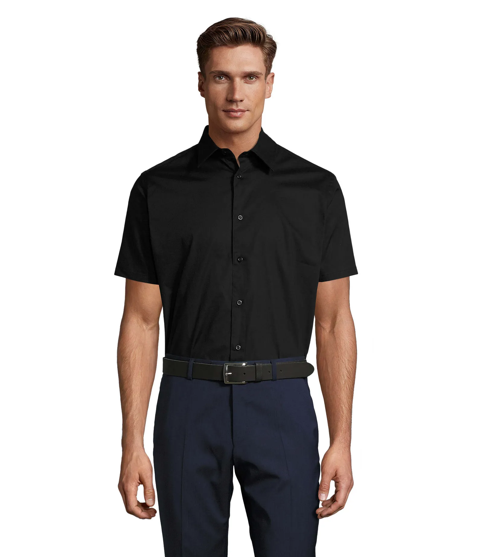 Camicia manica corta SOL'S Broadway, Black, su modello, fronte