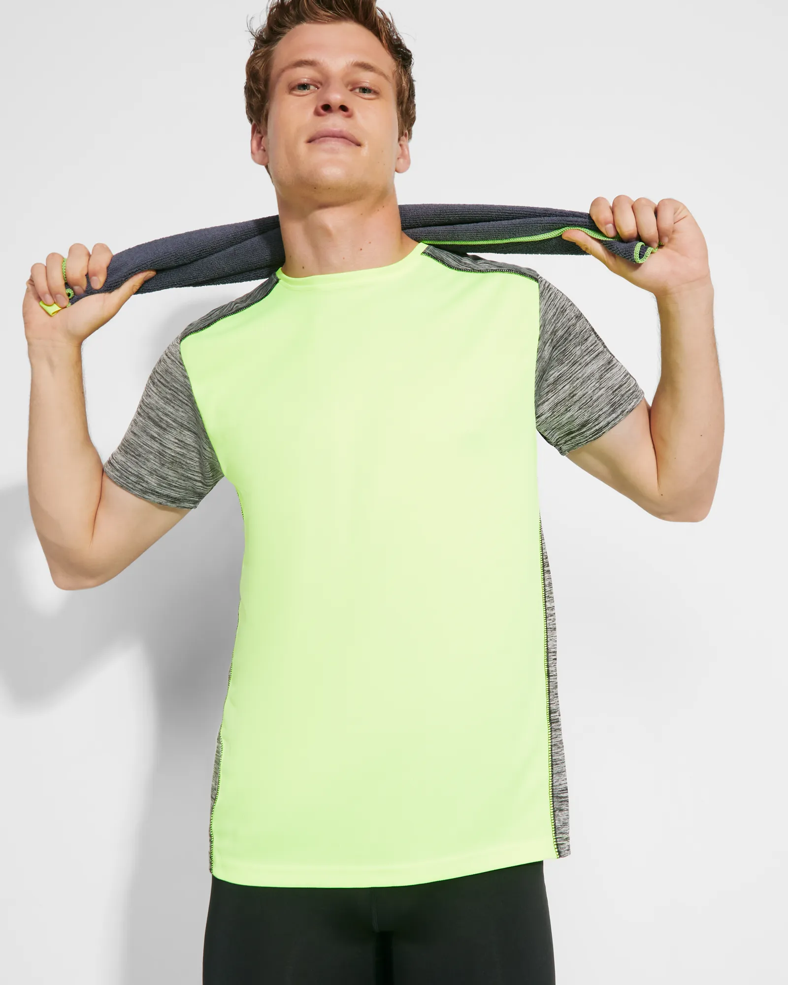 T-shirt tecnica Roly Zolder, Giallo Fluo/Nero Vigorè