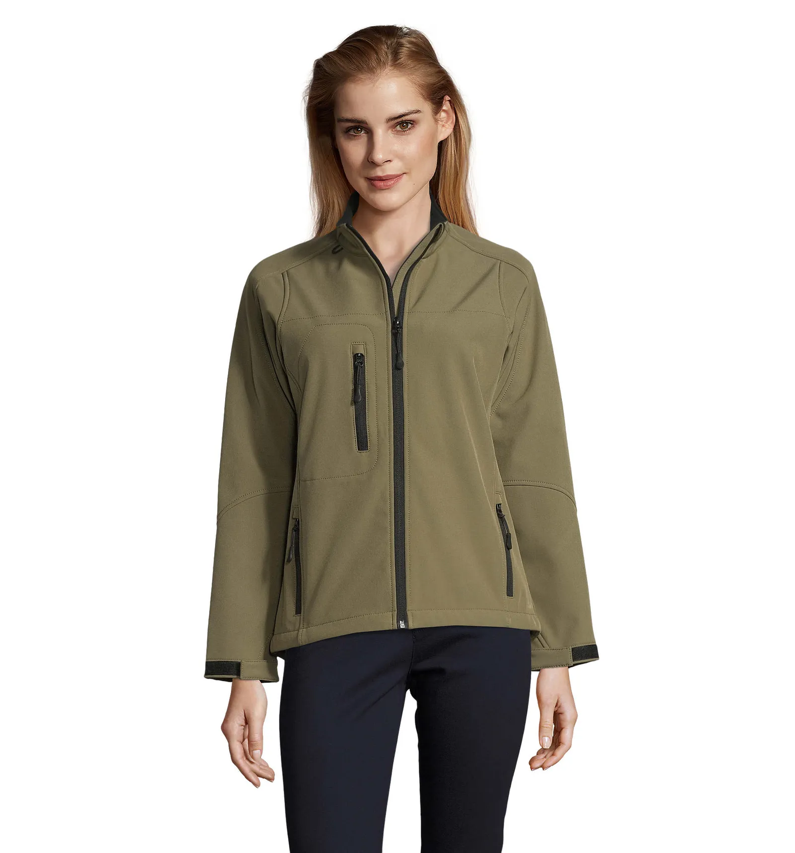 Softshell SOL'S Roxy, Army, su modello, fronte