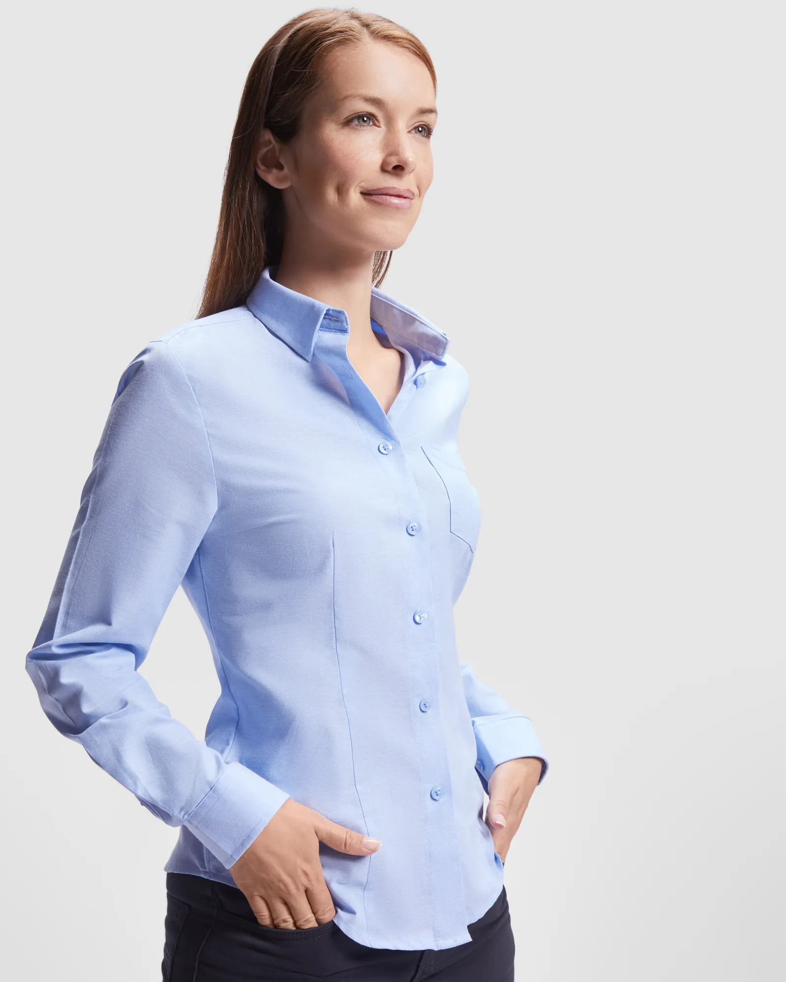 Camicia manica lunga Roly Oxford Woman, Celeste, foto 2