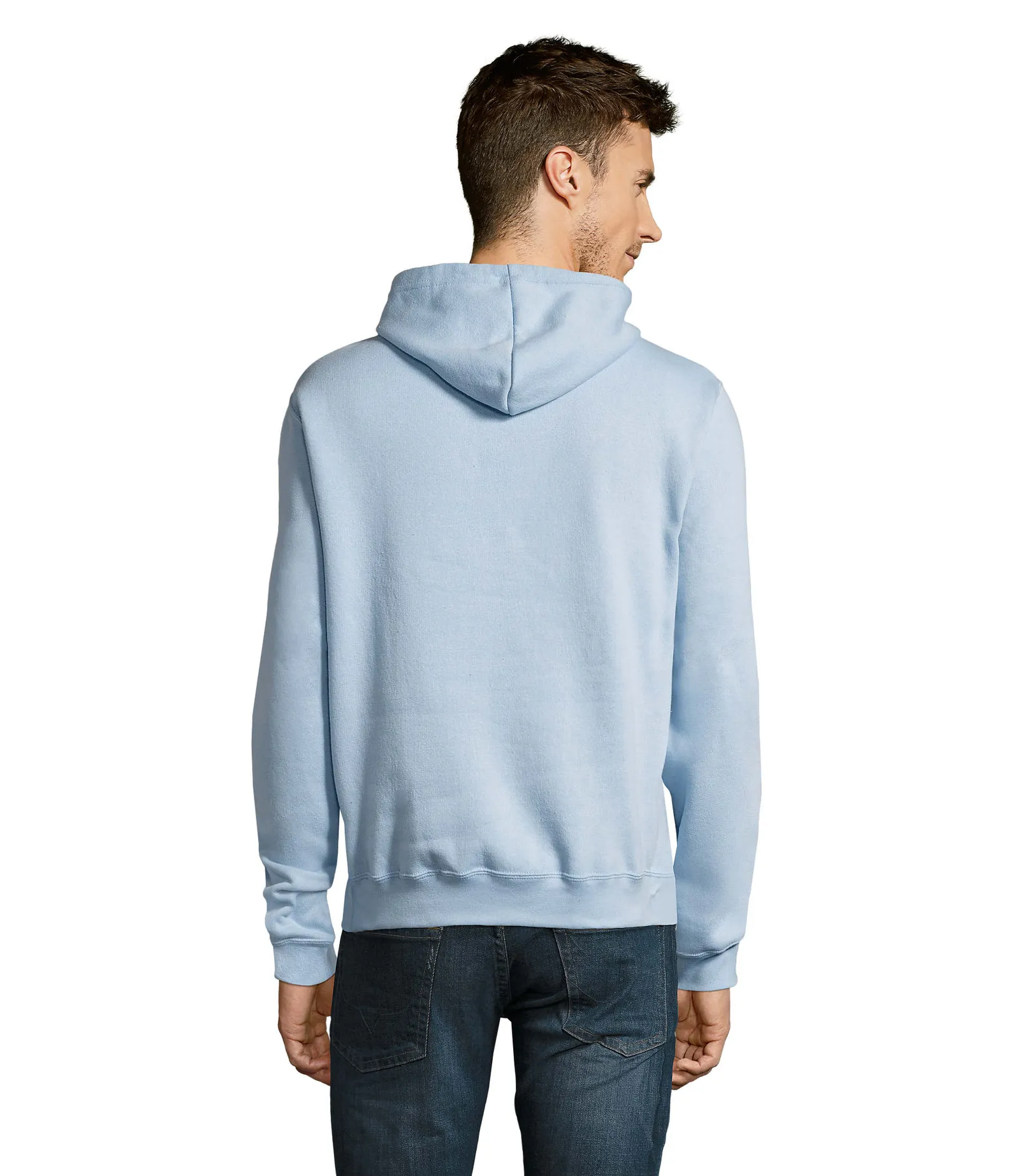 Felpa con cappuccio SOL'S Slam, Sky blue, su modello, retro
