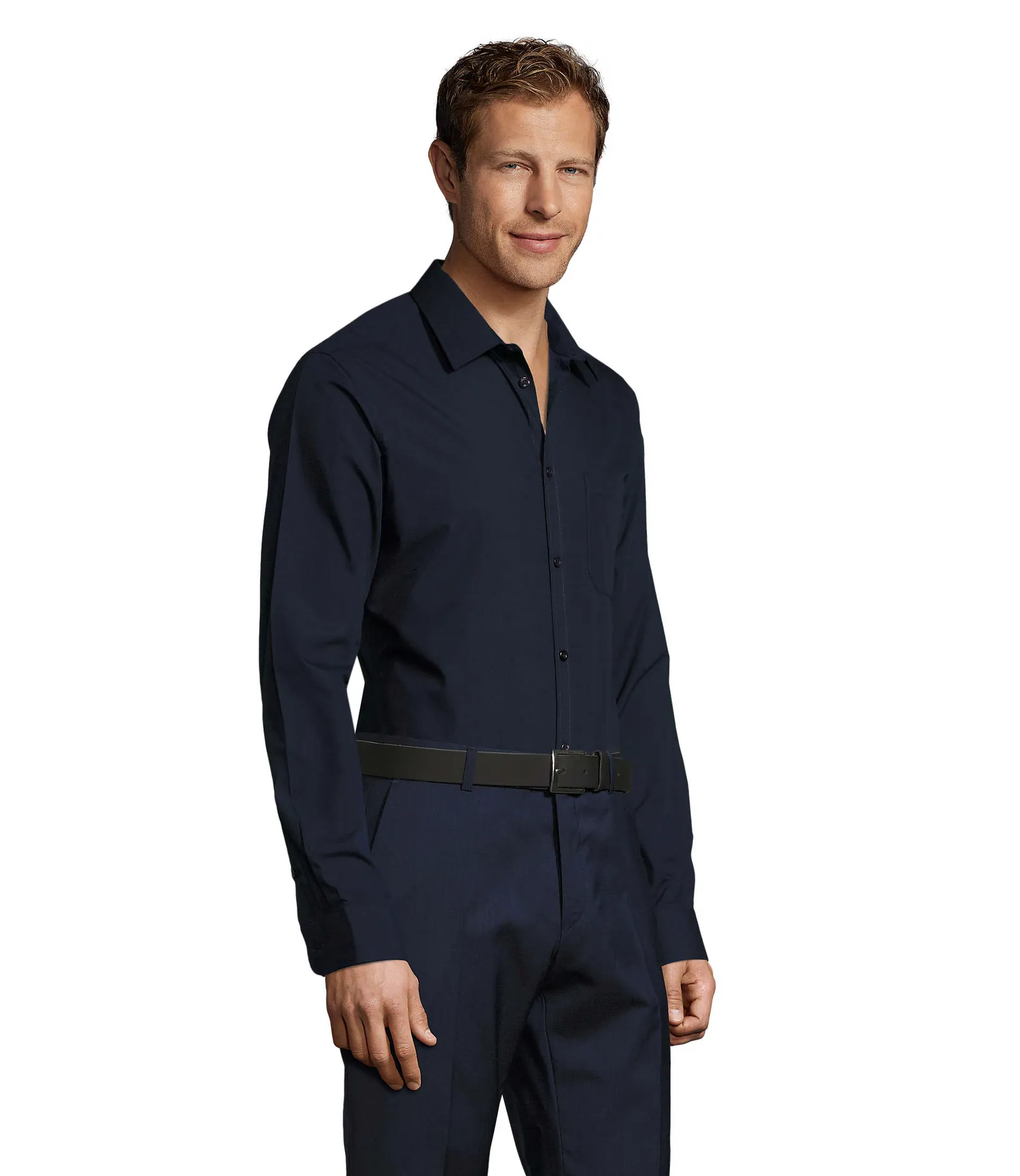 Camicia manica lunga SOL'S Baltimore Fit, Dark blue, su modello, lato