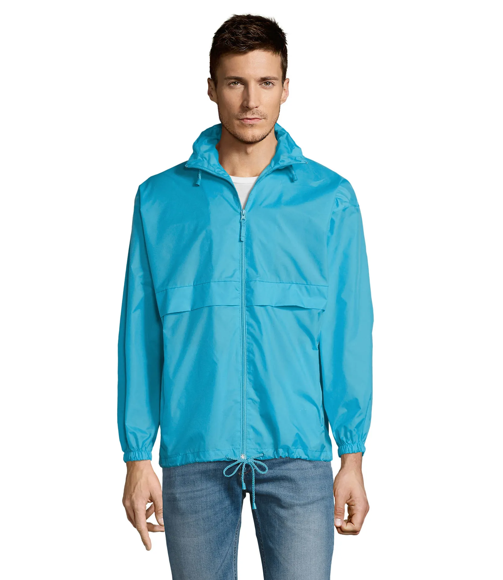 Giacca antivento SOL'S Surf, Atoll blue, su modello, fronte