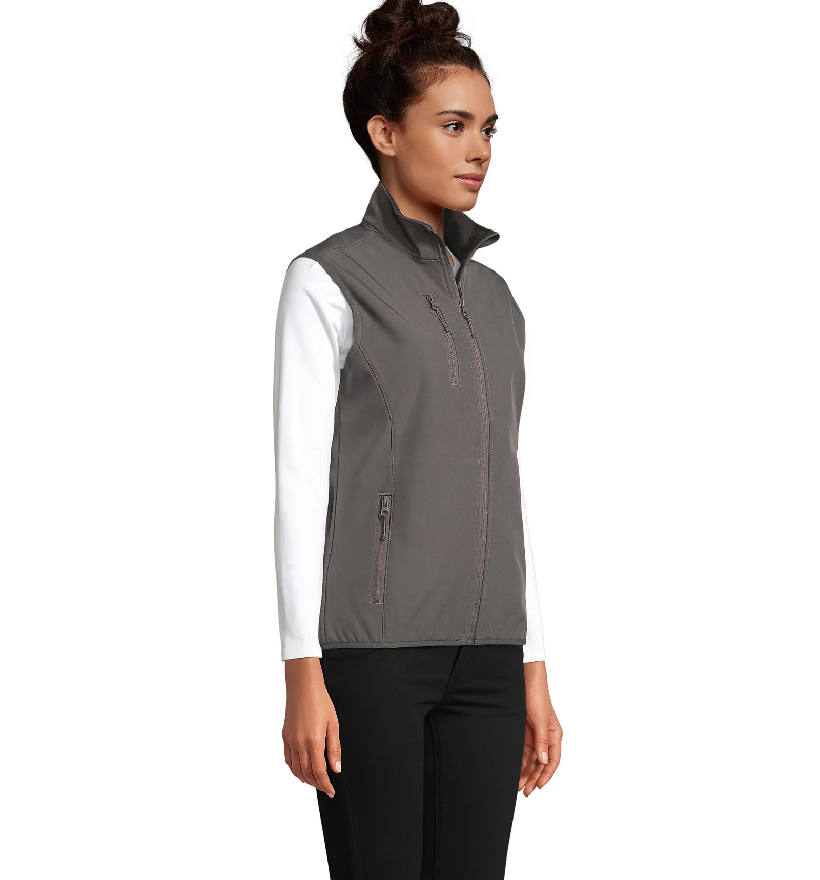 Gilet SOL'S Falcon BW Women, Charcoal grey, su modello, retro