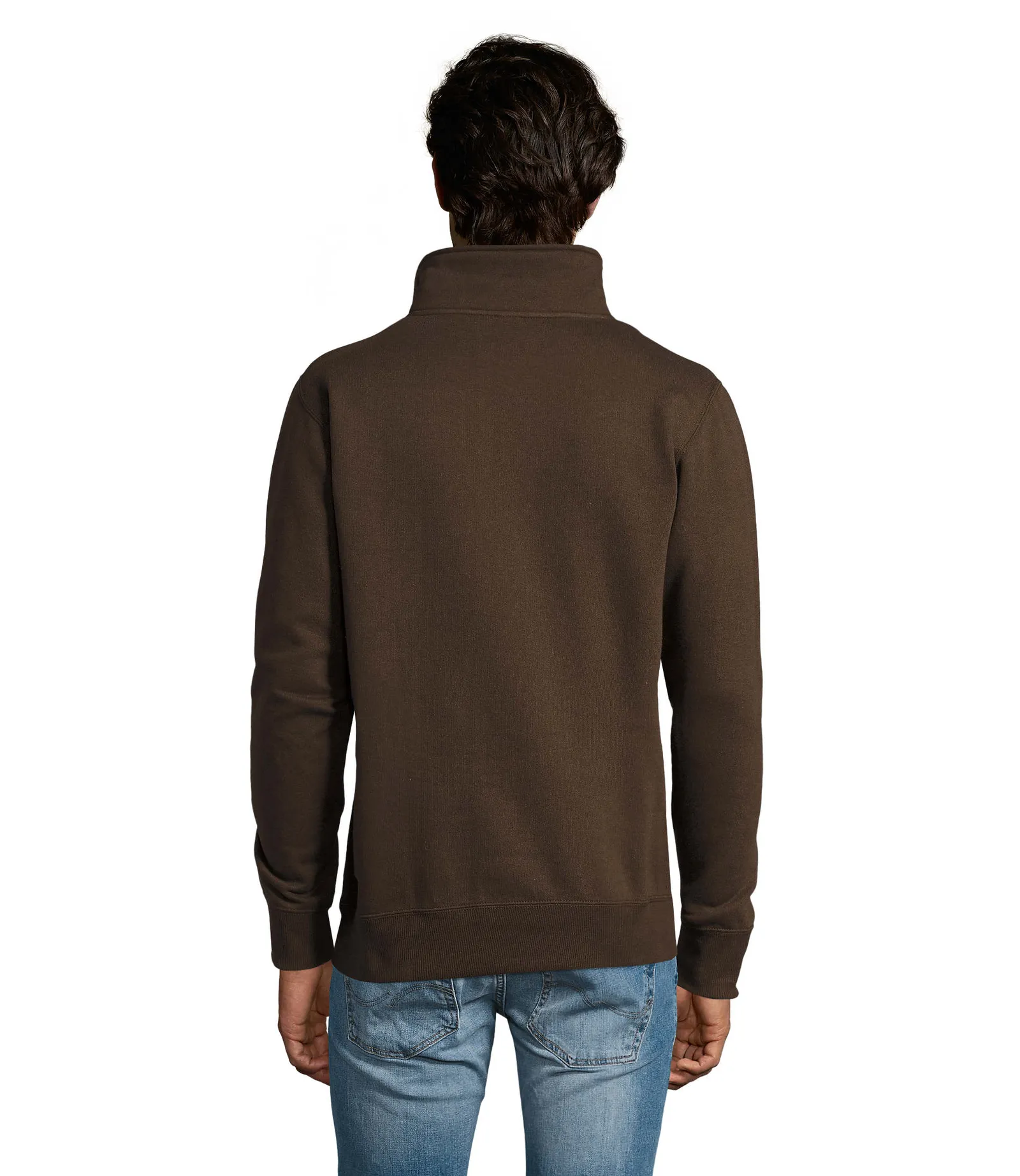 Felpa con zip SOL'S Scott, Chocolate, su modello, retro