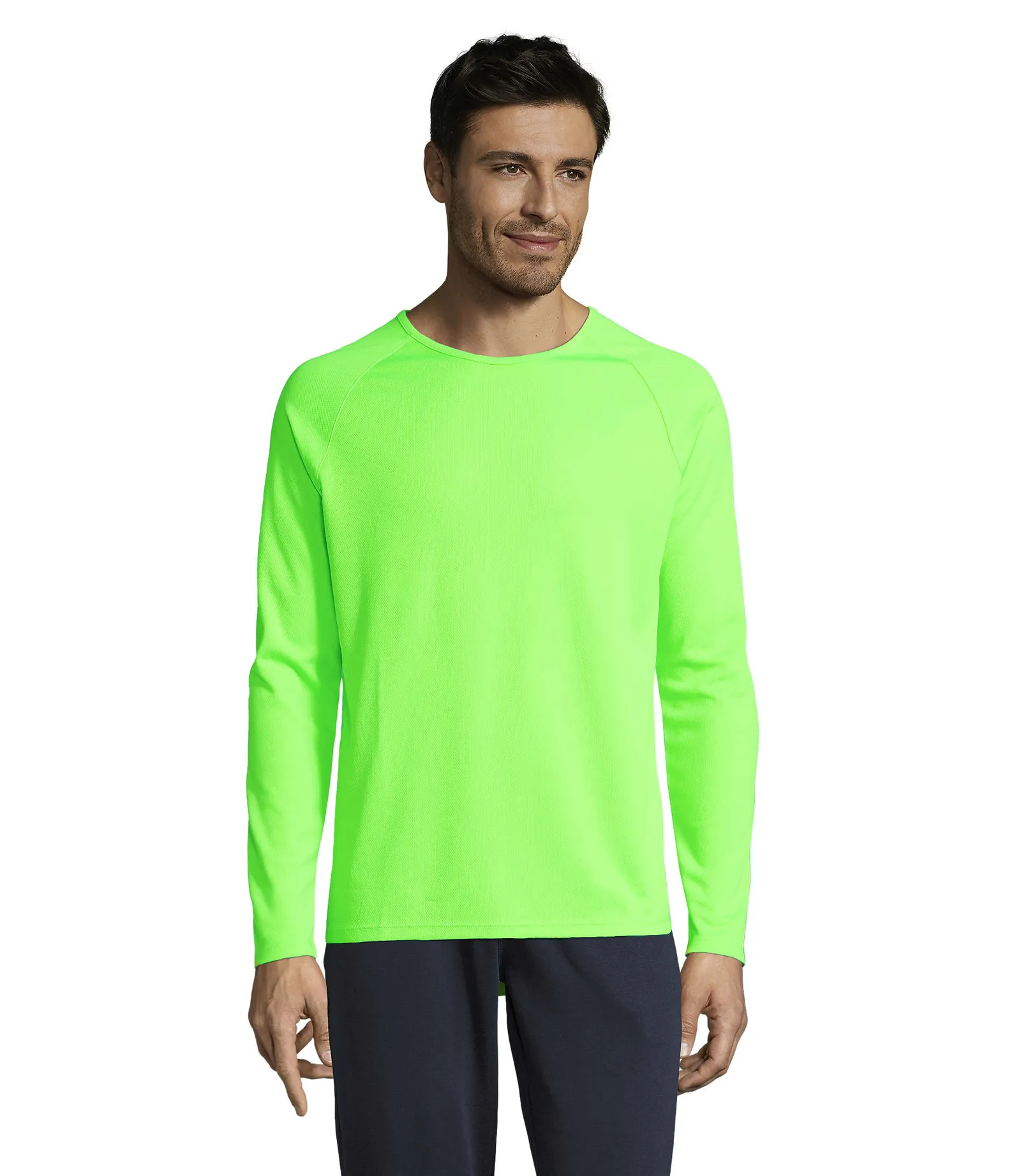 T-shirt tecnica SOL'S Sporty Lsl Men, Neon green, su modello, fronte