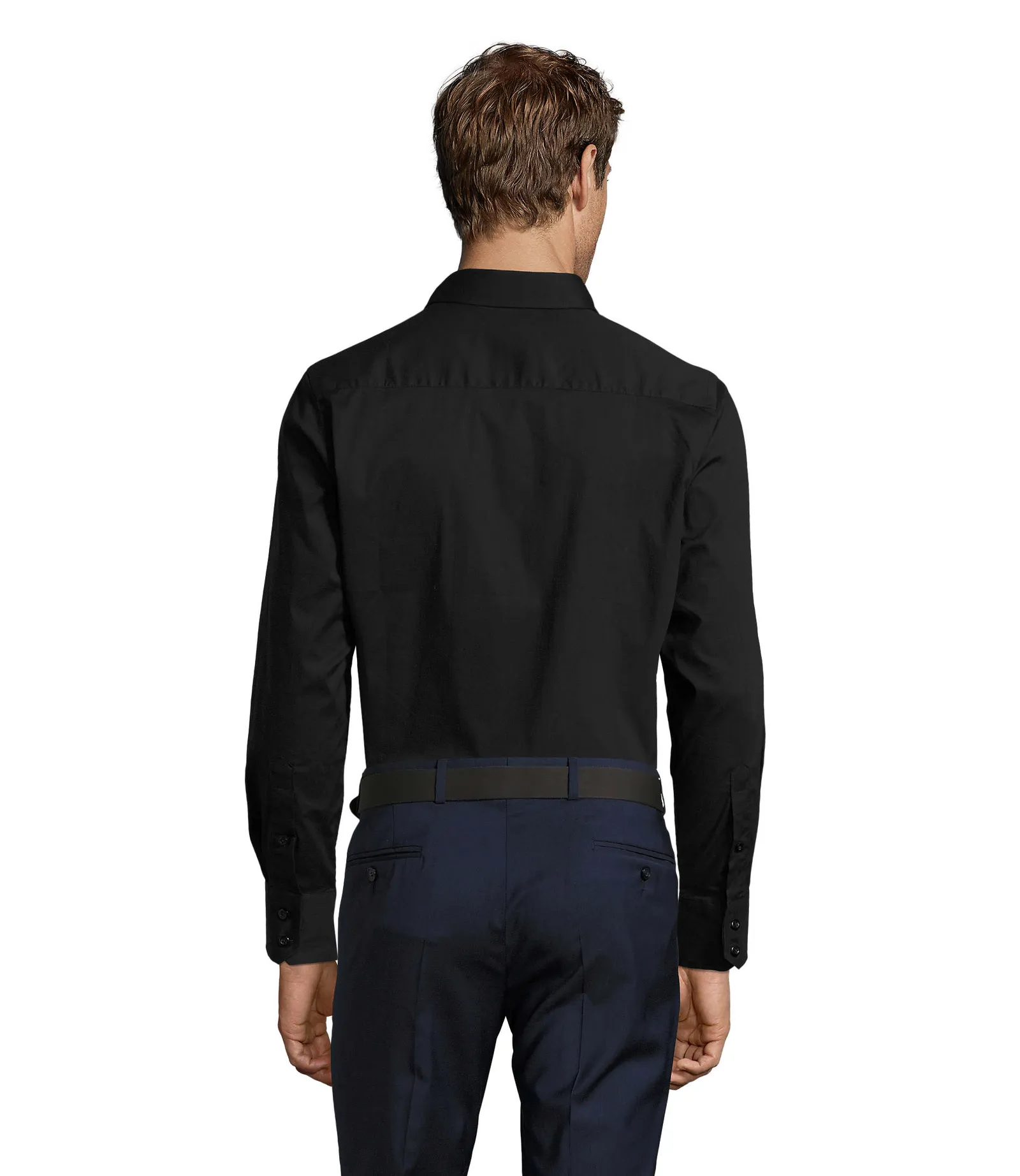 Camicia manica lunga SOL'S Brighton, Black, su modello, retro