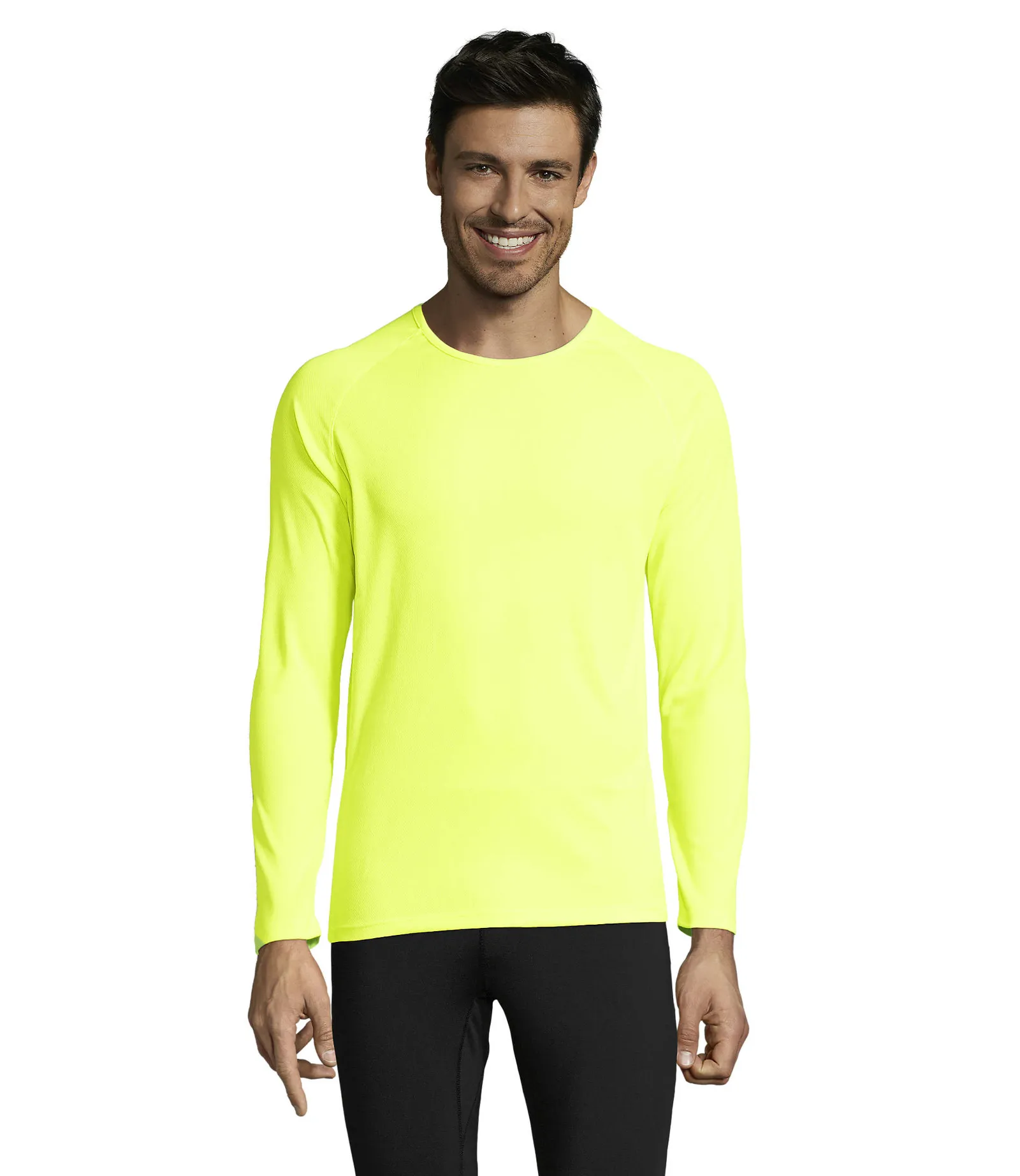 T-shirt tecnica SOL'S Sporty Lsl Men, Neon yellow, su modello, fronte