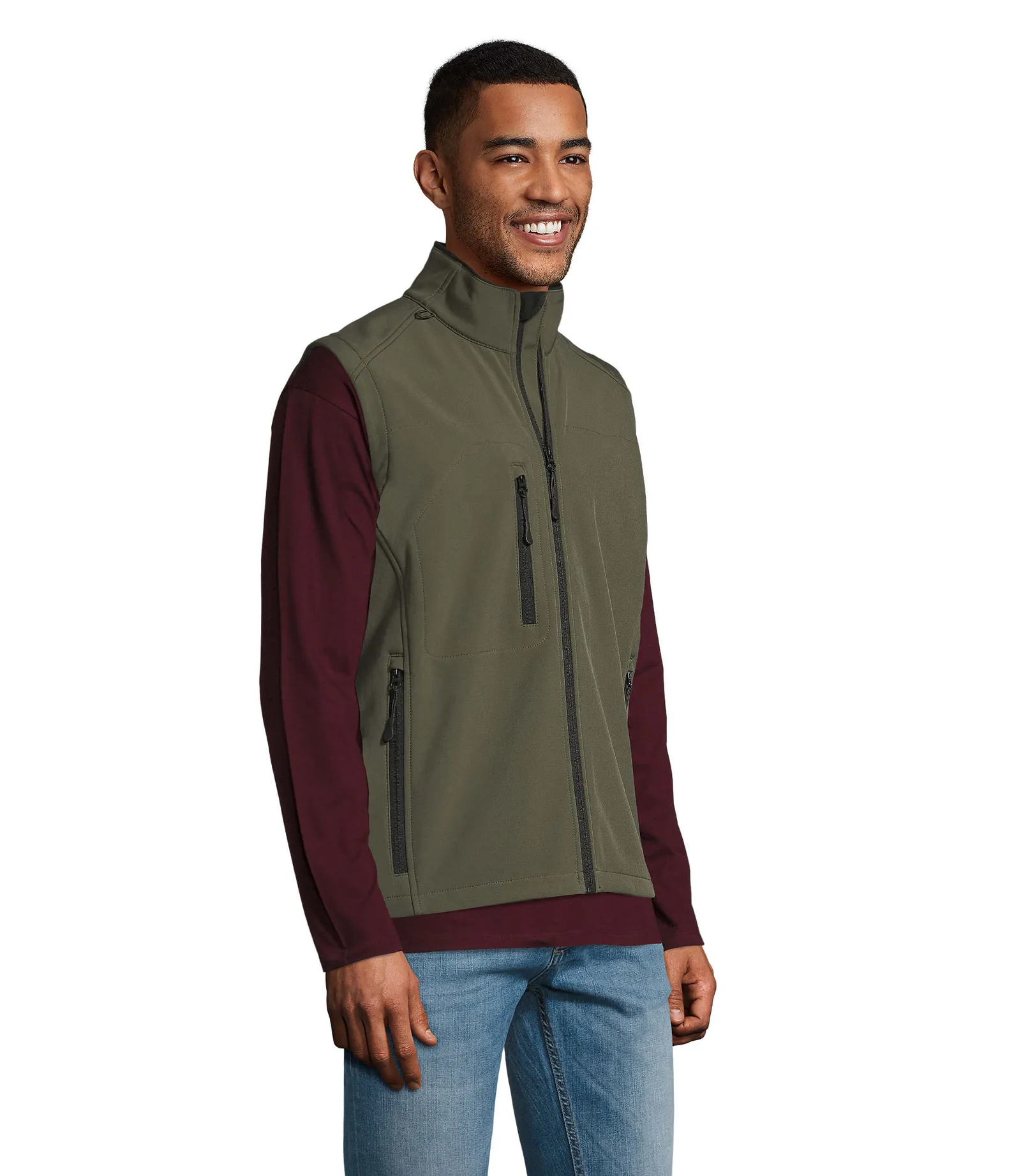 Gilet SOL'S Rallye Men, Army, su modello, lato