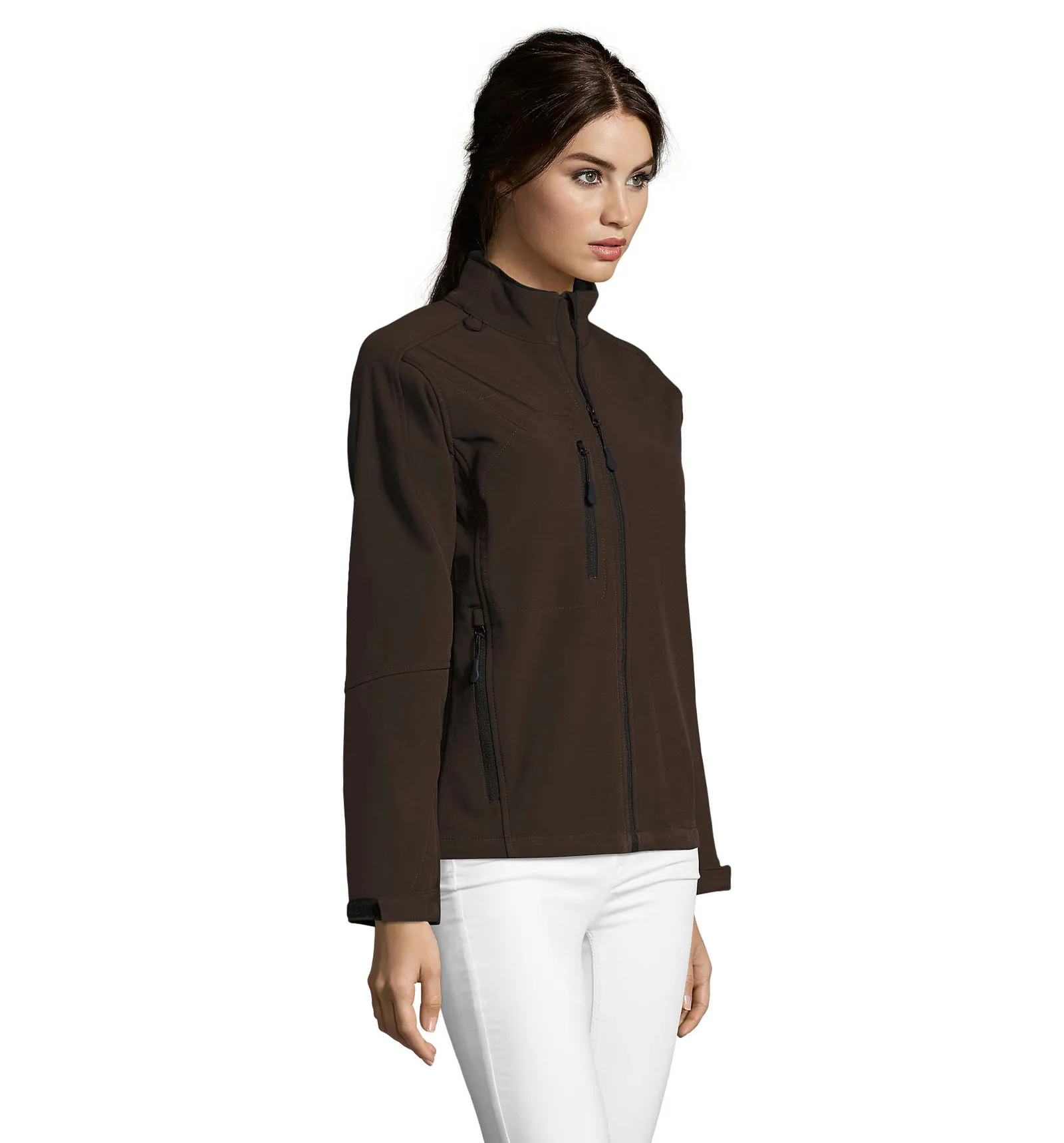 Softshell SOL'S Roxy, Dark chocolate, su modello, lato