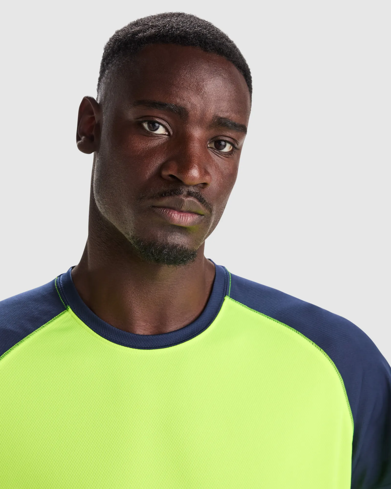 T-shirt tecnica Roly Indianapolis, Giallo Fluo/Blu Navy, dettaglio 2