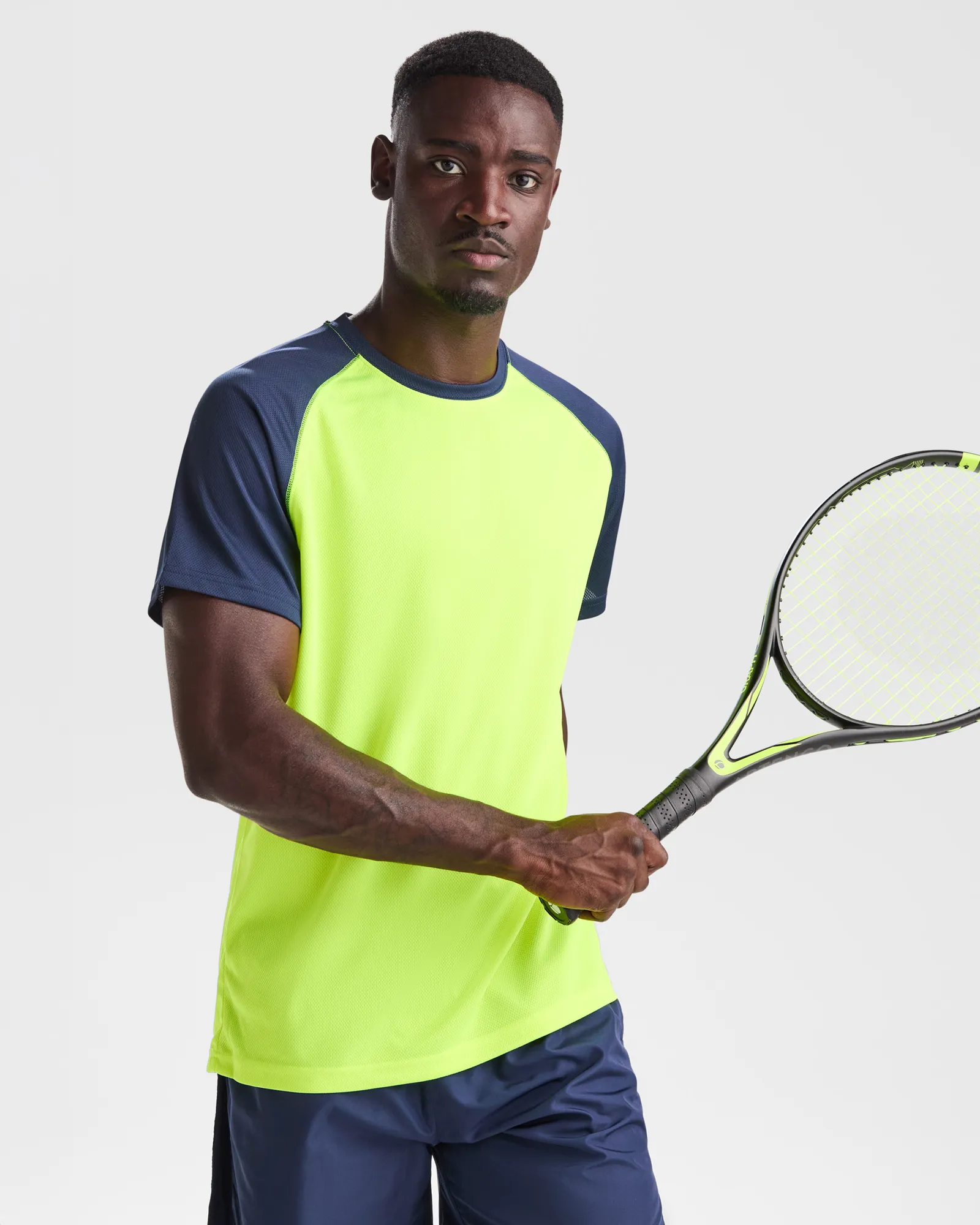 T-shirt tecnica Roly Indianapolis, Giallo Fluo/Blu Navy