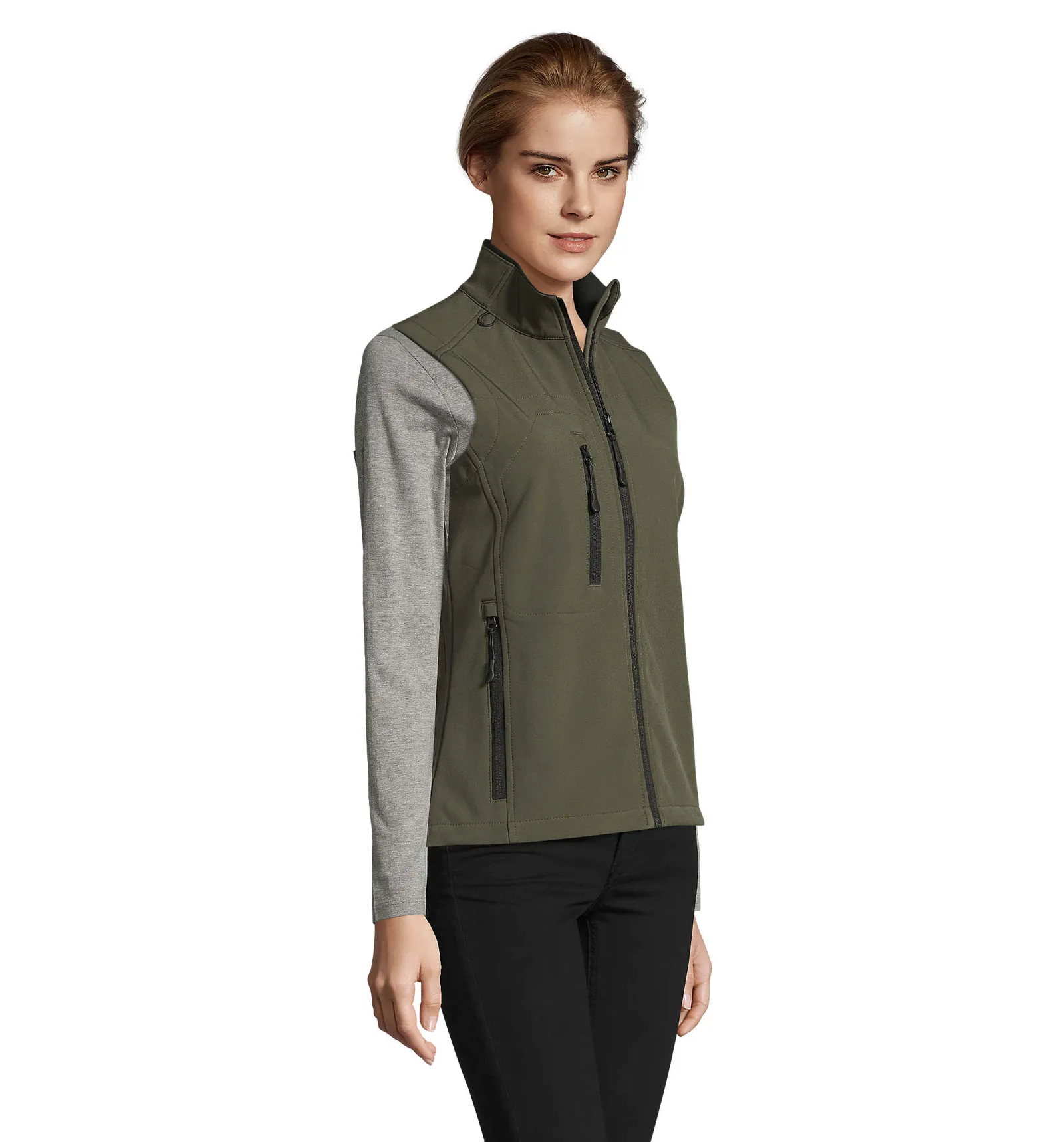 Gilet SOL'S Rallye Women, Army, su modello, lato