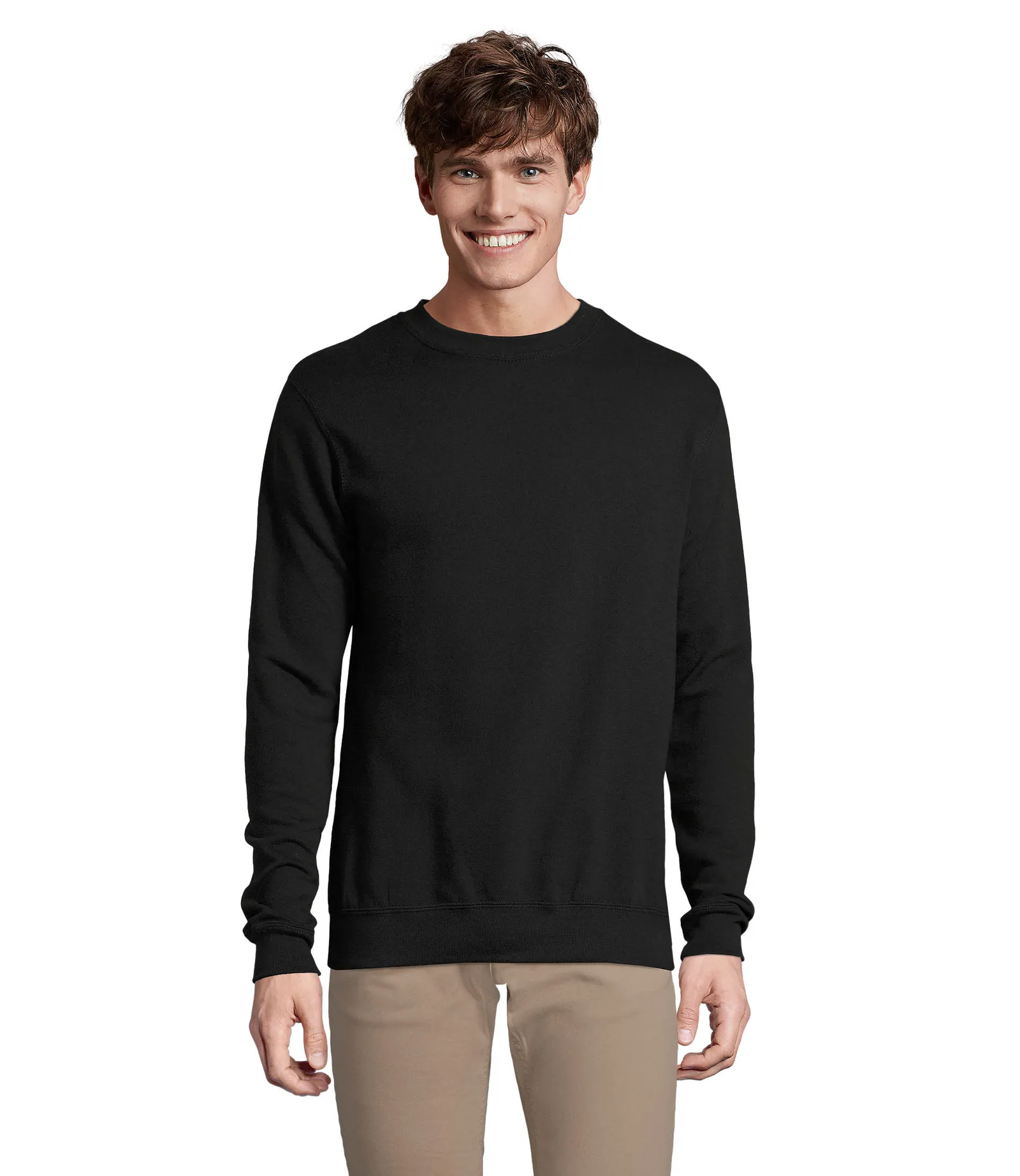Felpa girocollo SOL'S Supreme, Black, su modello, fronte