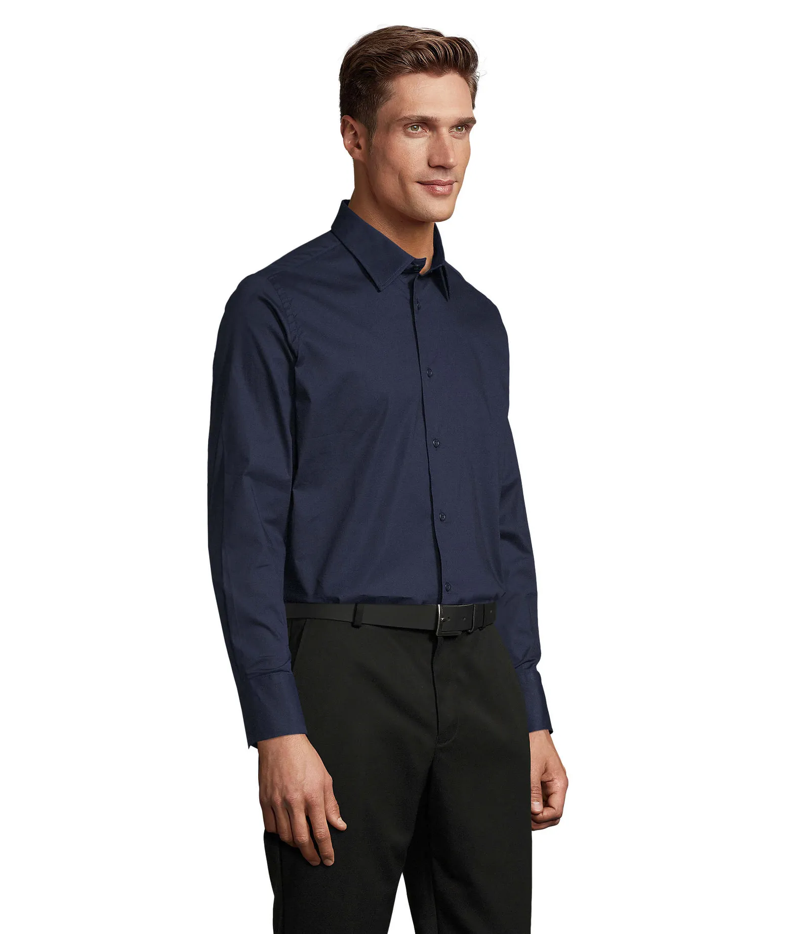 Camicia manica lunga SOL'S Brighton, Dark blue, su modello, lato