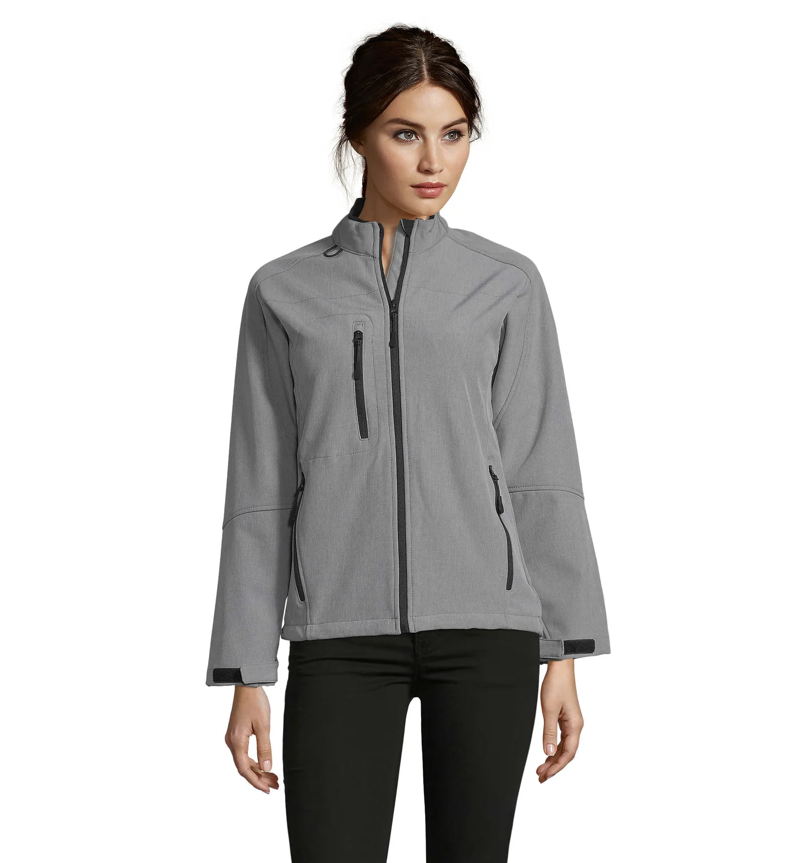 Softshell SOL'S Roxy, Grey melange, su modello, fronte
